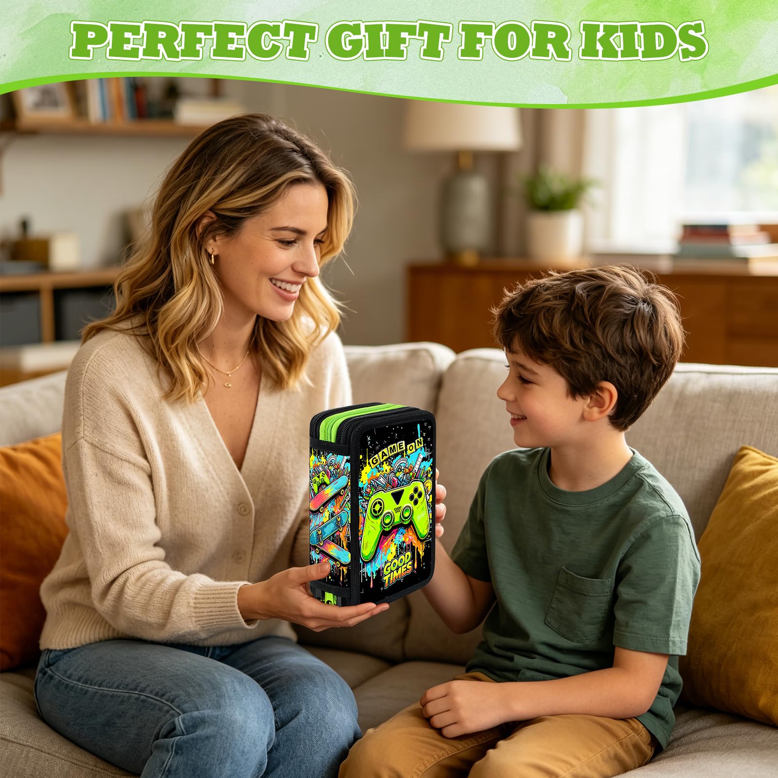 41 Artikel Federmappe Jungen, Federmäppchen 3 Fach Jungen Mäppchen Gefüllt Spiel Set, Federtasche 3 Fächer Einschulung Geschenke für Kinder Schüler mit Radierbaren Stiften, Textmarker, Buntstiften