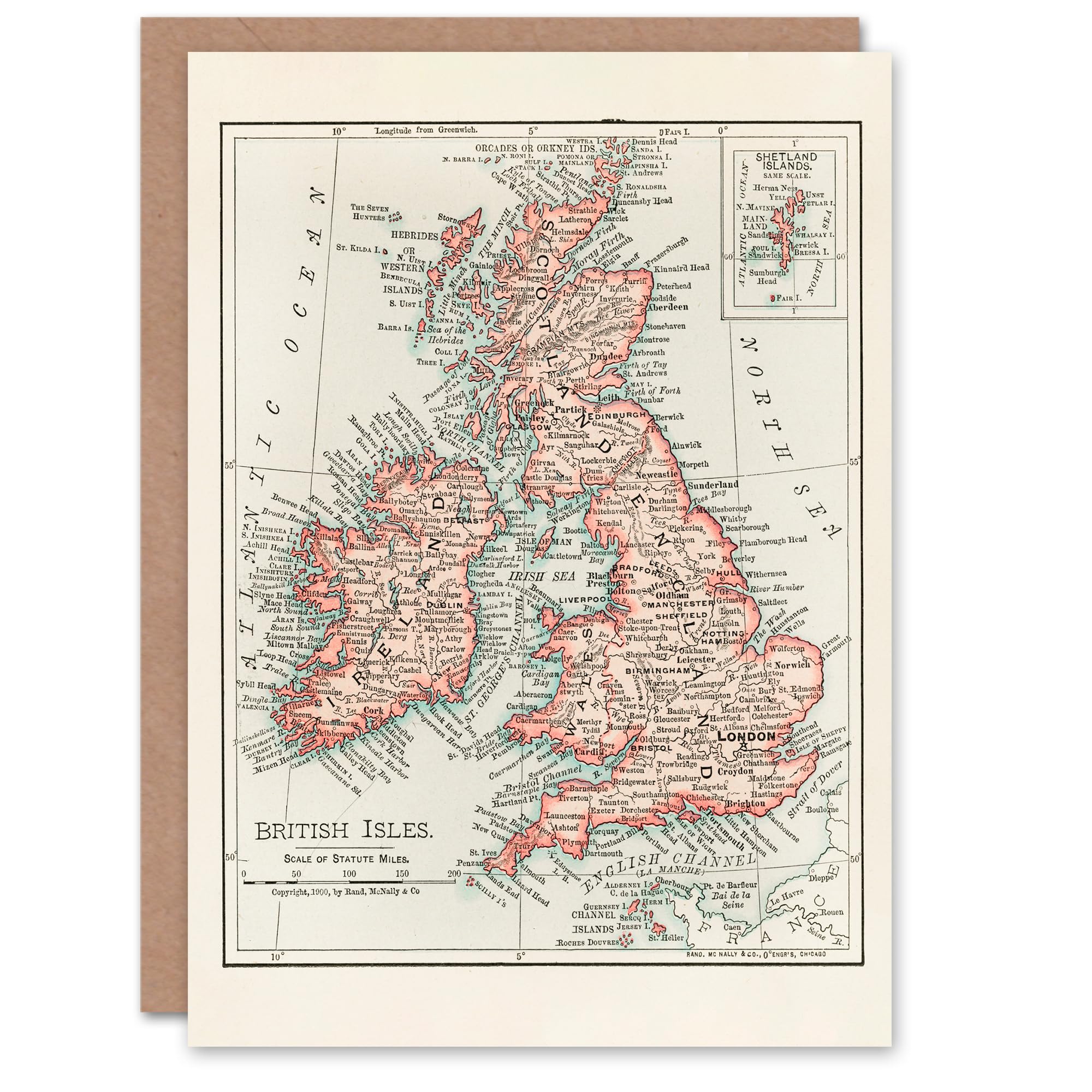 Artery8 Rand Mcnally and Co Art Card Vintage 1900 British Isles Map
