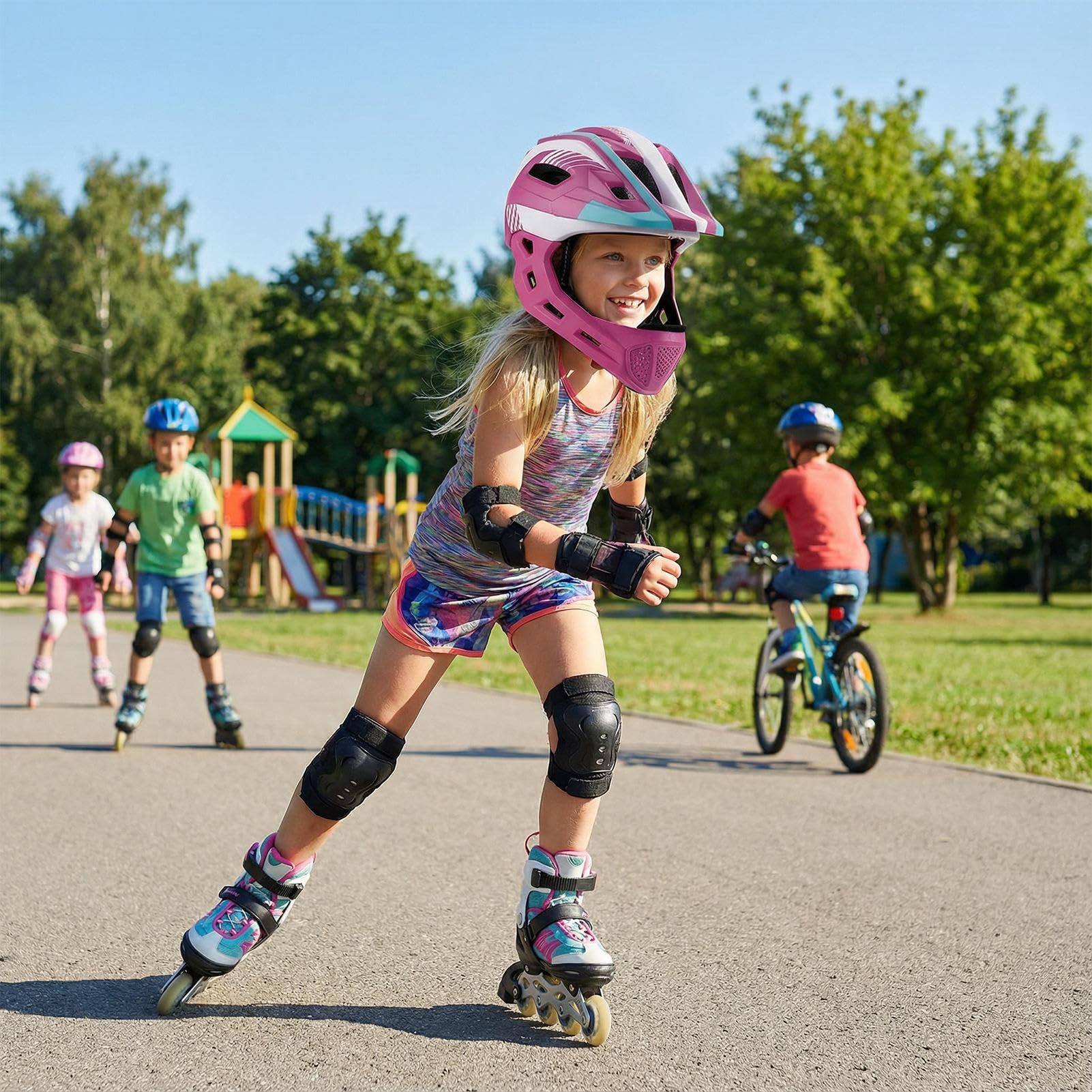 Casco Integral | Equipo De Protección Cabeza Ciclismo,Casco De Carretera Niños Niñas - Para Niñas Jóvenes Jinetes Principiantes Skateboard Juego Al Aire Libre Familia Parque Fiesta