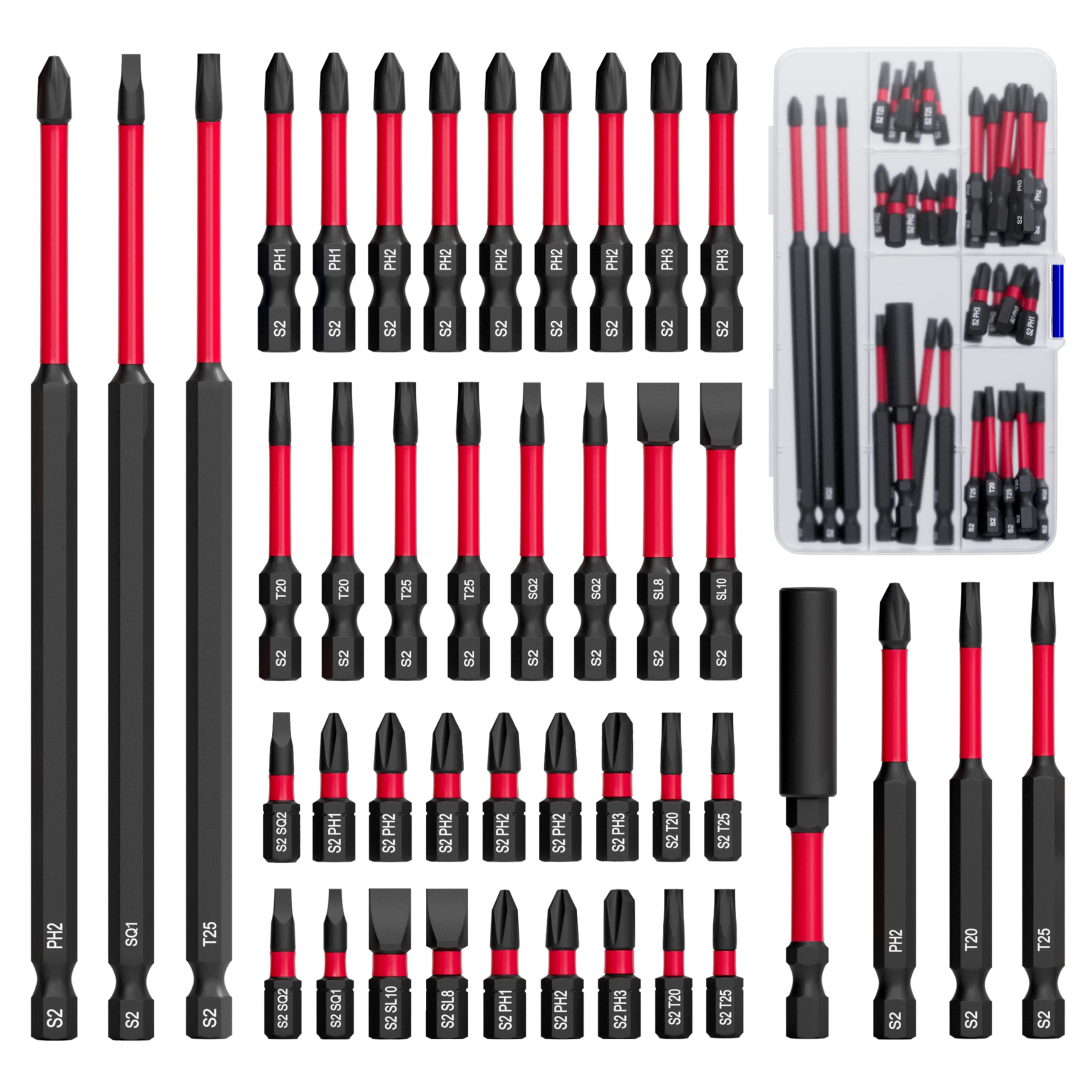 42-Piece Impact Screwdriver Bit Set, S2 Steel Magnetic Impact Driver Bits