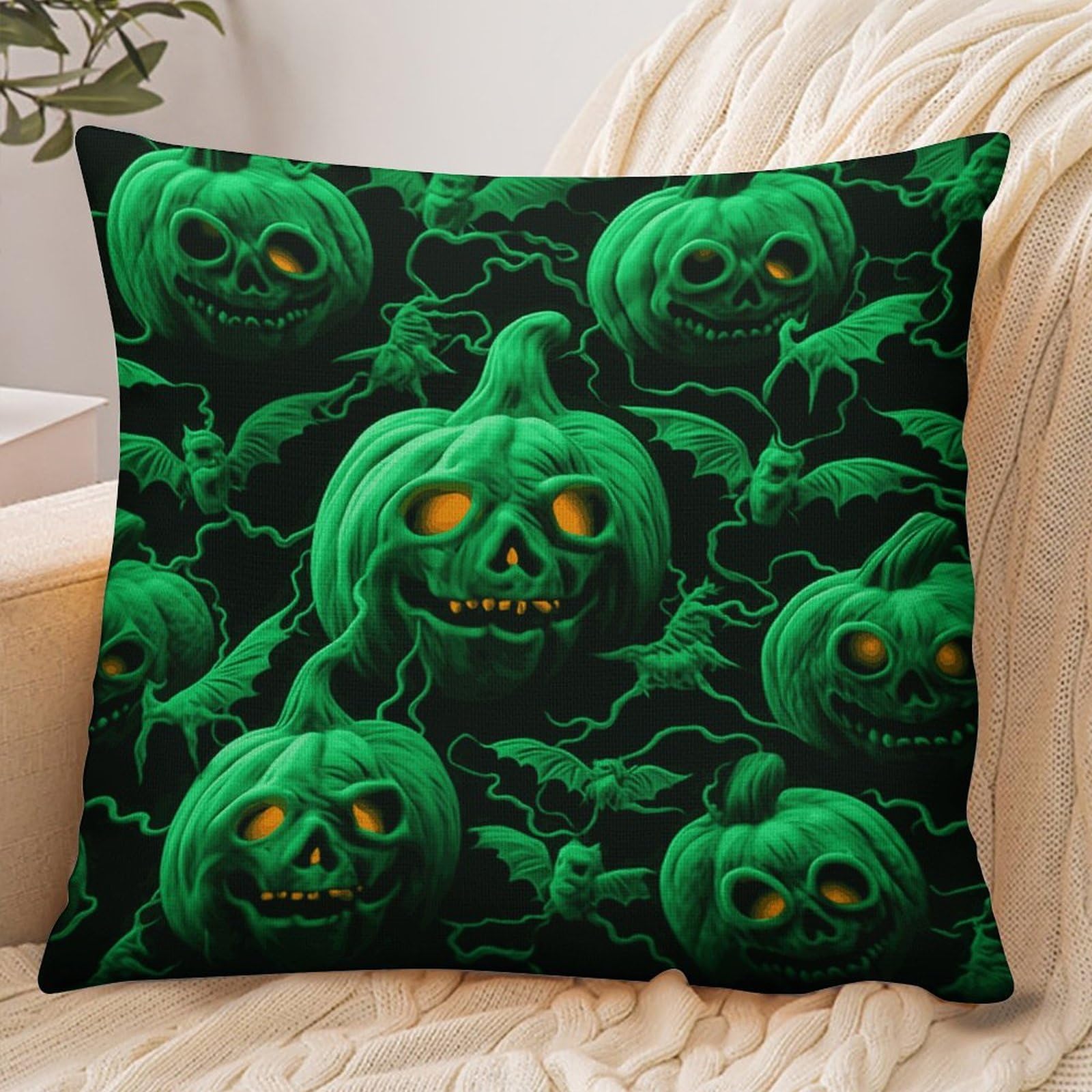 Fekiloot Style Green Ghost Horror Halloween Pumpkin Pillowcase Pillow Sham Pillow Case