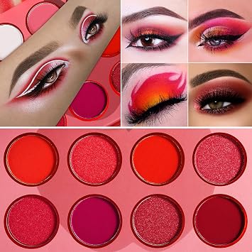 Afflano Red Eyeshadow Palettes Makeup Professional, Ultra Pigmented and Blending Bright Dark Hot True Red Eye Shade 12 Color, Velvet Matte Shimmer Texture Warm Fall Sunset Eye Shadow Pallet
