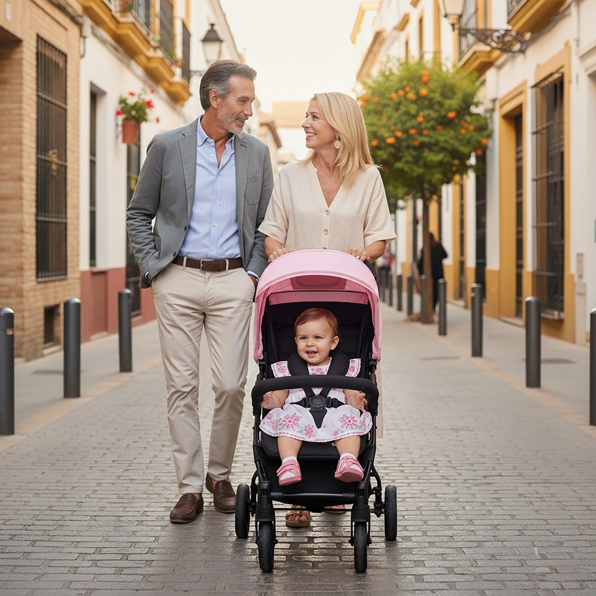 Asalvo CÁDIZ Silla de Paseo Ultraligera para bebé, Carrito de paseo, Respaldo Reclinable, Cochecito urbano, Arnés 5 Puntos, SPF50+, Capota con Ventana, Manejable y Máxima Seguridad, Hasta 17 kg, Rosa