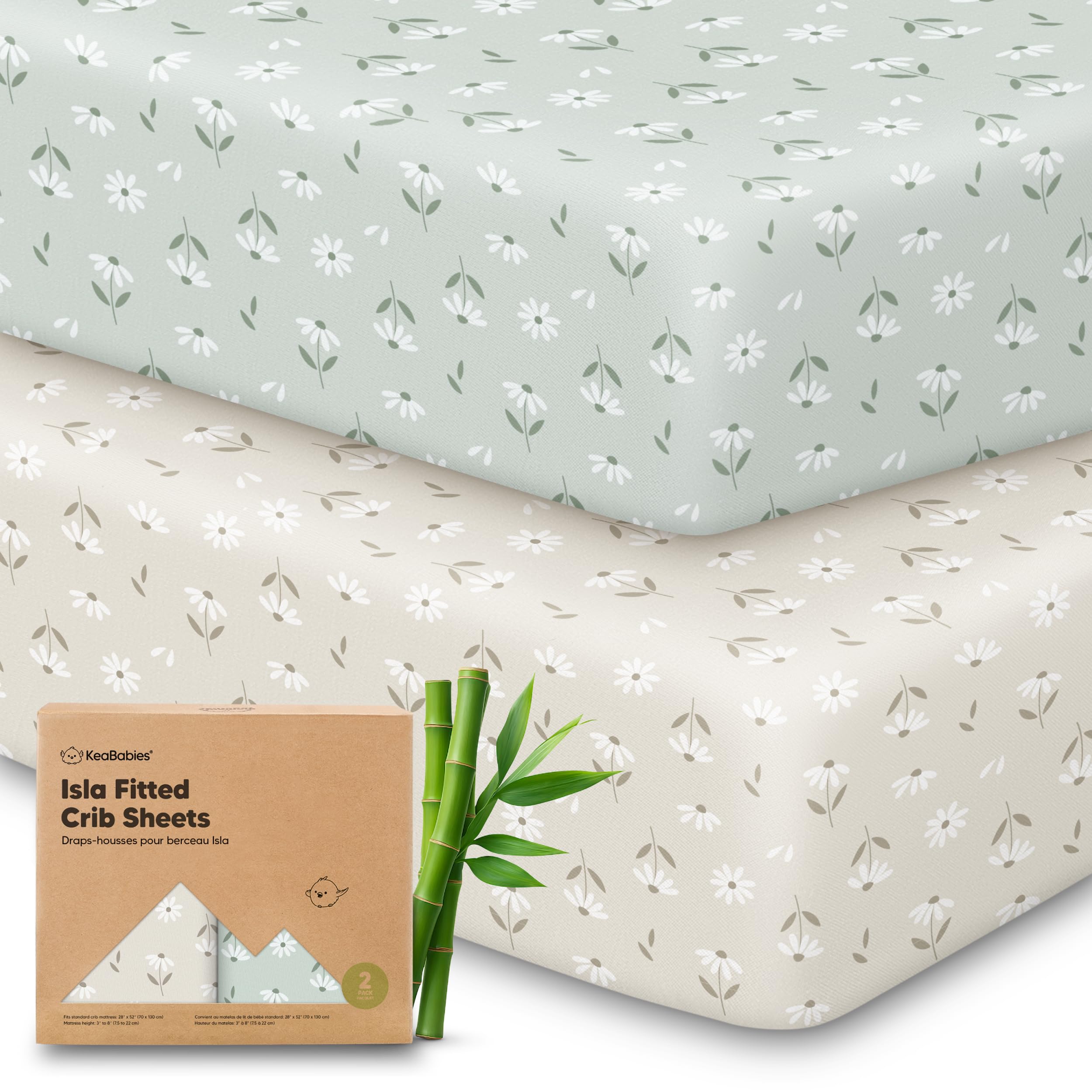 KeaBabies 2-Pack Baby Crib Sheets for Boys, Girls - 52x28 Viscose Derived from Bamboo Toddler Bed Sheets Neutral, Fitted Crib Mattress Cover for
