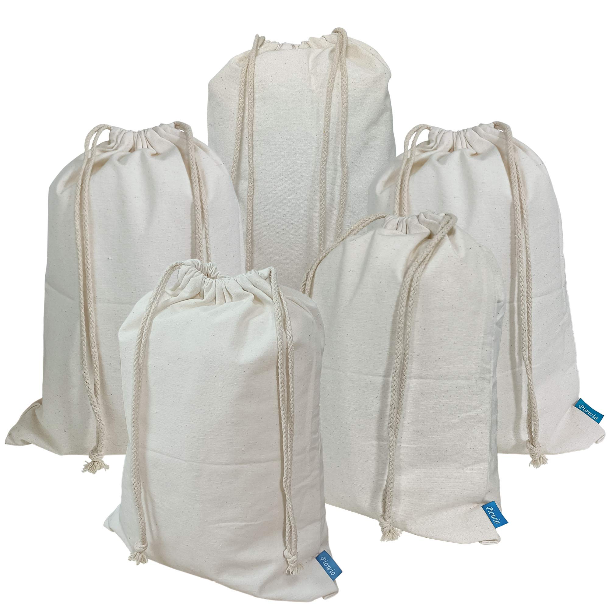 Piowio5PCS 14x18 Inch Drawstring 100% Cotton Muslin Bags Reusable Storage Bag for Shopping Food Storage Grocery Vegetable etc. (5PCS 14"x18"/35x45cm)