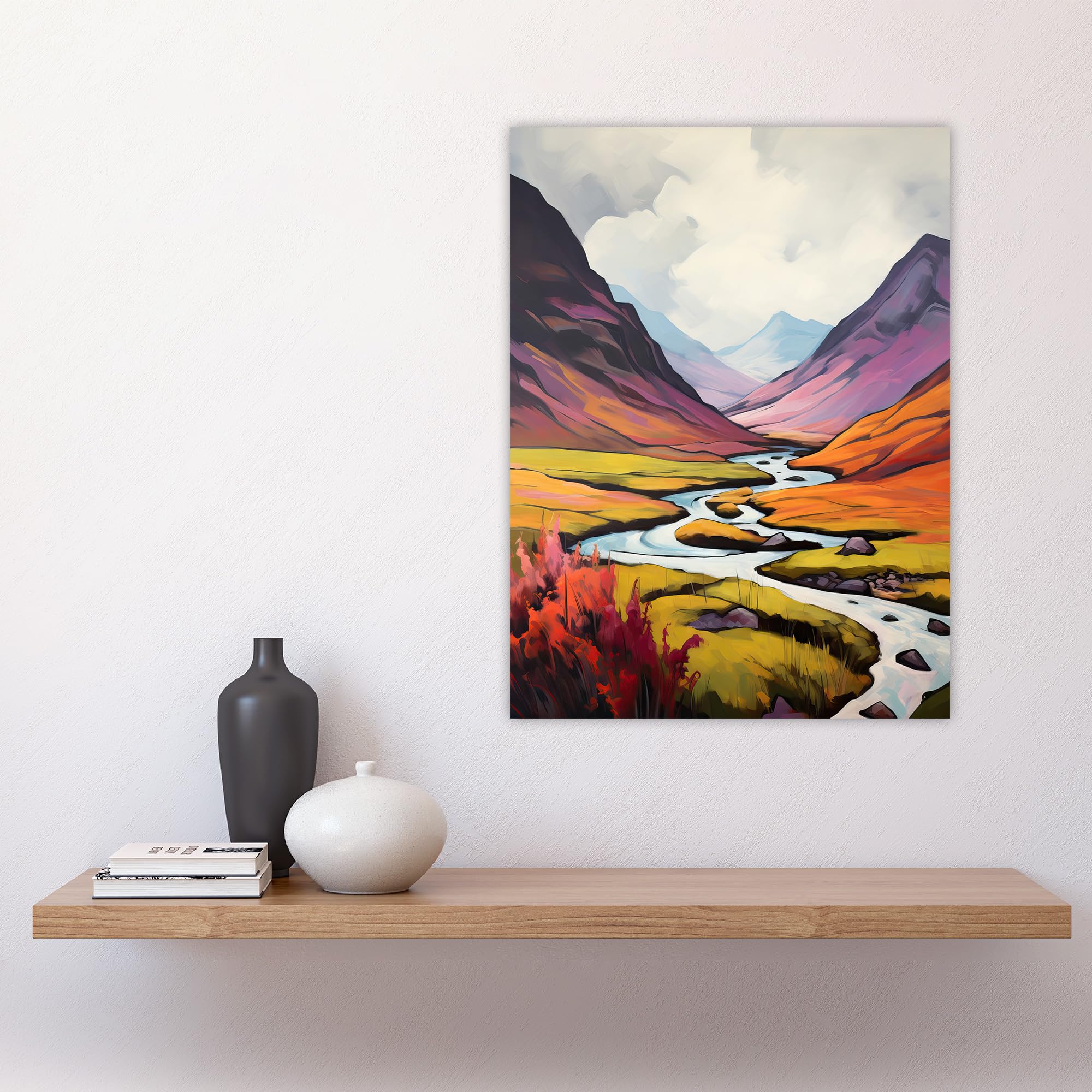 Artery8 Scotland Glencoe Valley Oil Painting Majestic Mountains And River With Heather Shrubs Large Wall Art Poster Print Thick Paper 18X24 Inch - Image 4
