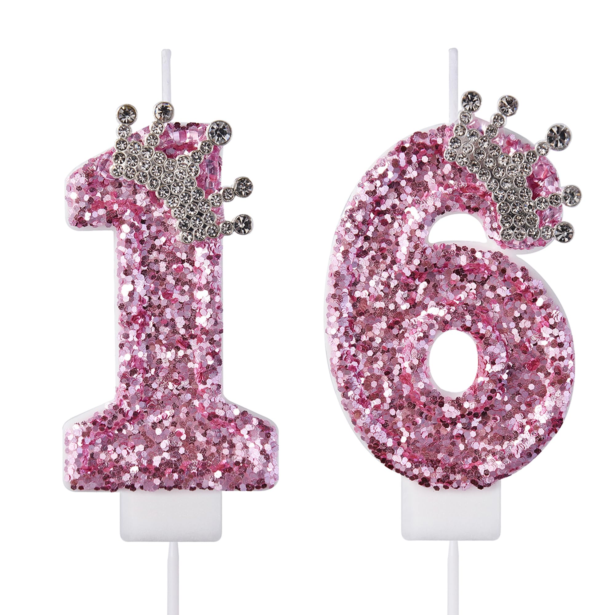 16 velas de cumpleaños, velas para pastel de 16 años, color rosa, número 16, decoraciones para tartas para fiestas, niños y niñas