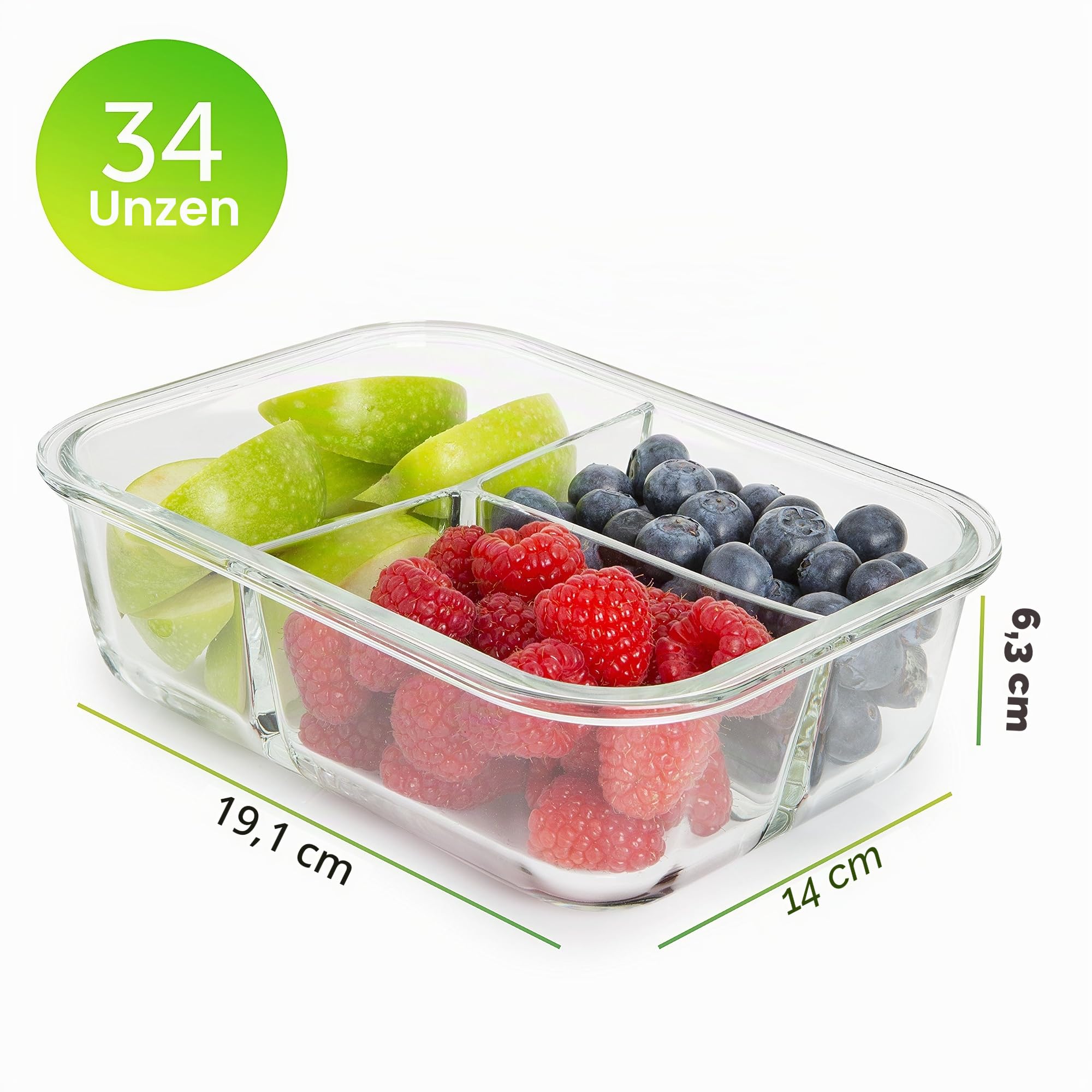 Prep Naturals Glasbehälter für Mahlzeiten, 3 Fächer, 5 Stück – Bento-Box, Vorratsbehälter aus Glas mit Deckel – Lebensmittelzubereitungsbehälter, Glasbehälter mit Deckel | Vorratsdosen aus Borosilikatglas, luftdichte, auslaufsichere Deckel, mikrowellen-,