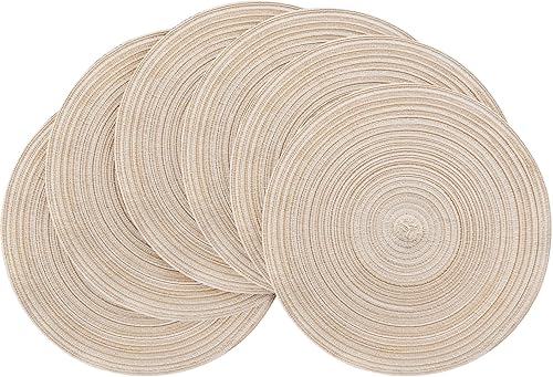 Floroom Juego de 6 manteles individuales redondos trenzados de 15 pulgadas, lavables, resistentes al calor, de algodón, poliéster, para cocina, mesa