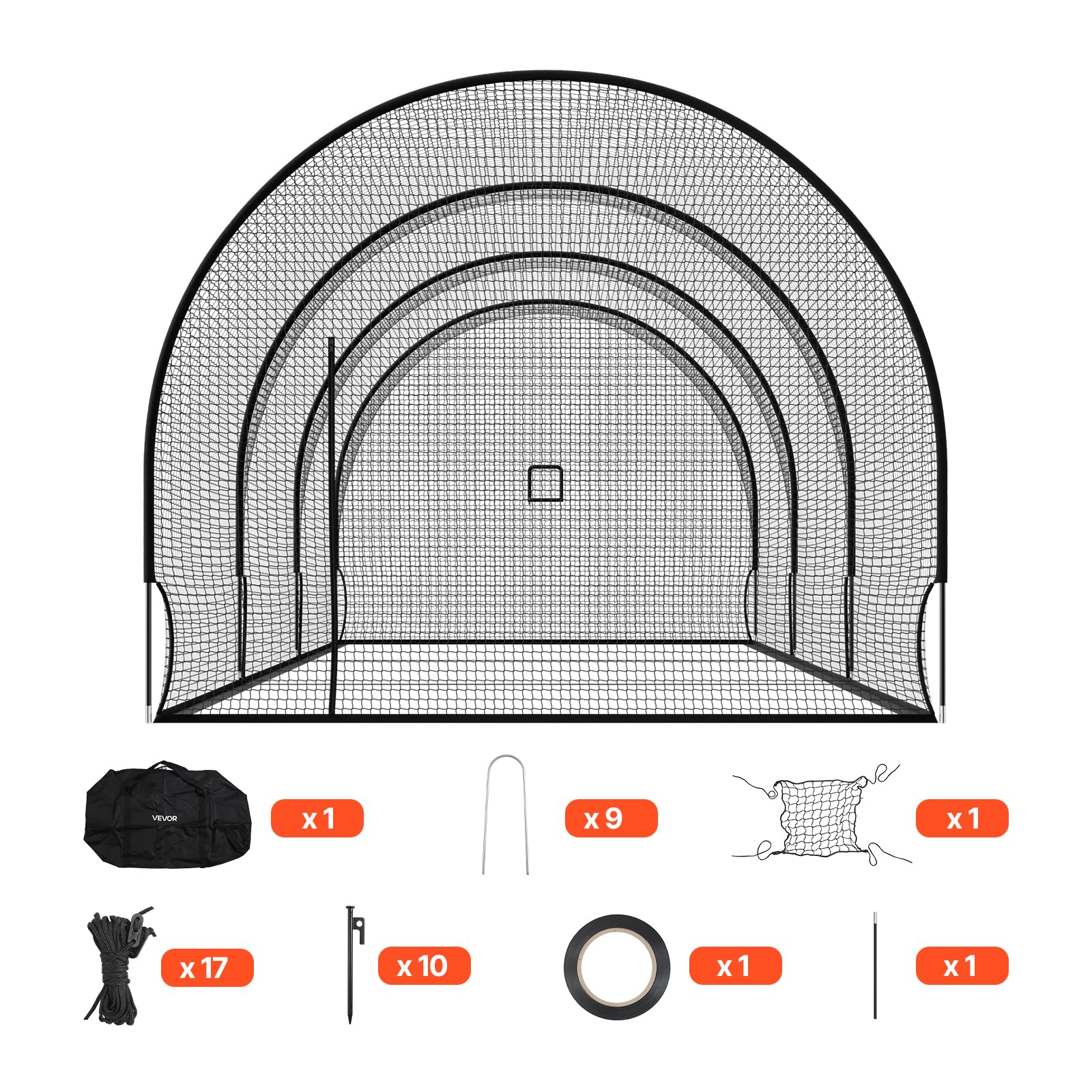 VEVOR Gabbia da Battuta da Baseball da 10058 x 3660 x 3000 mm Indipendente con Poliestere senza Nodi a 4 Strati e Apertura per Macchina da Lancio, Gabbie da Battuta in Rete per Interni Esterni