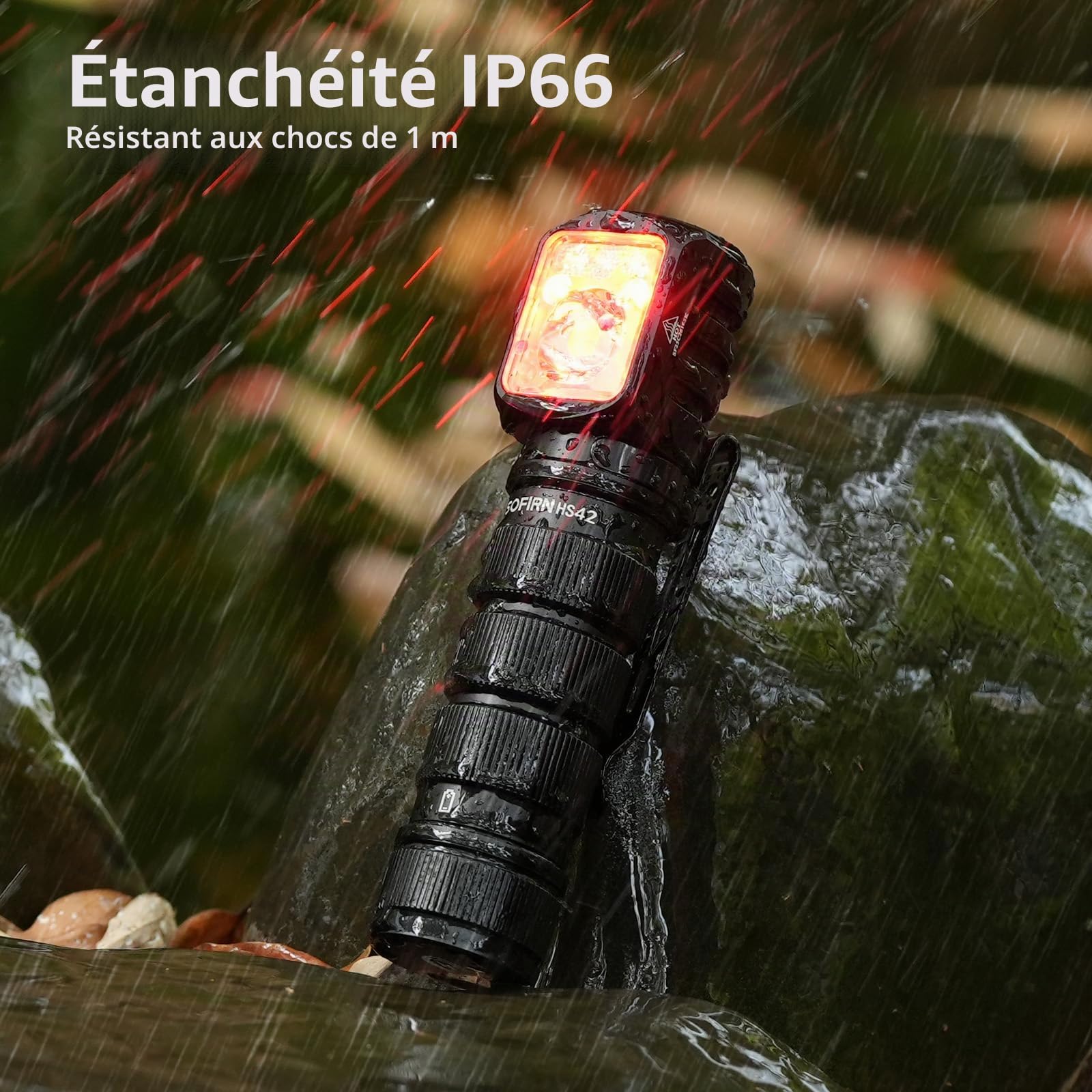 Lampe frontale rechargeable avec lumière rouge – Lampe frontale Sofirn HS42 à double clip, 2100 lumens super lumineuse, lampe torche LED à angle droit avec base magnétique, lampe frontale de camping