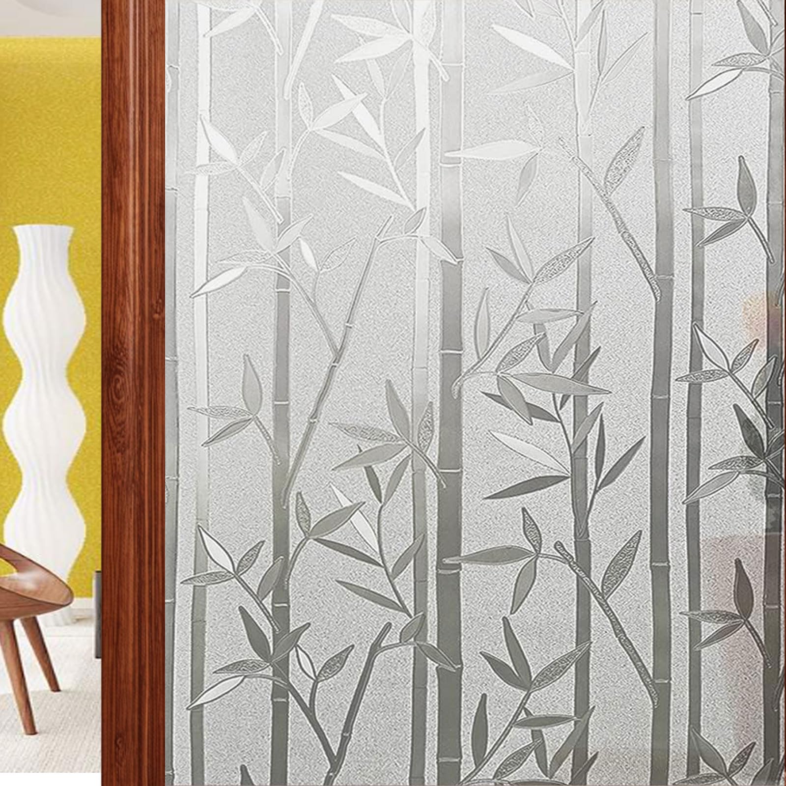 Pellicola Privacy Finestre 75 x 350 cm Autoadesive Anti-Uv Elettrostatica Opaca Pellicola per Finestre Vetri per Doccia Ufficio Bagno, Bamboo
