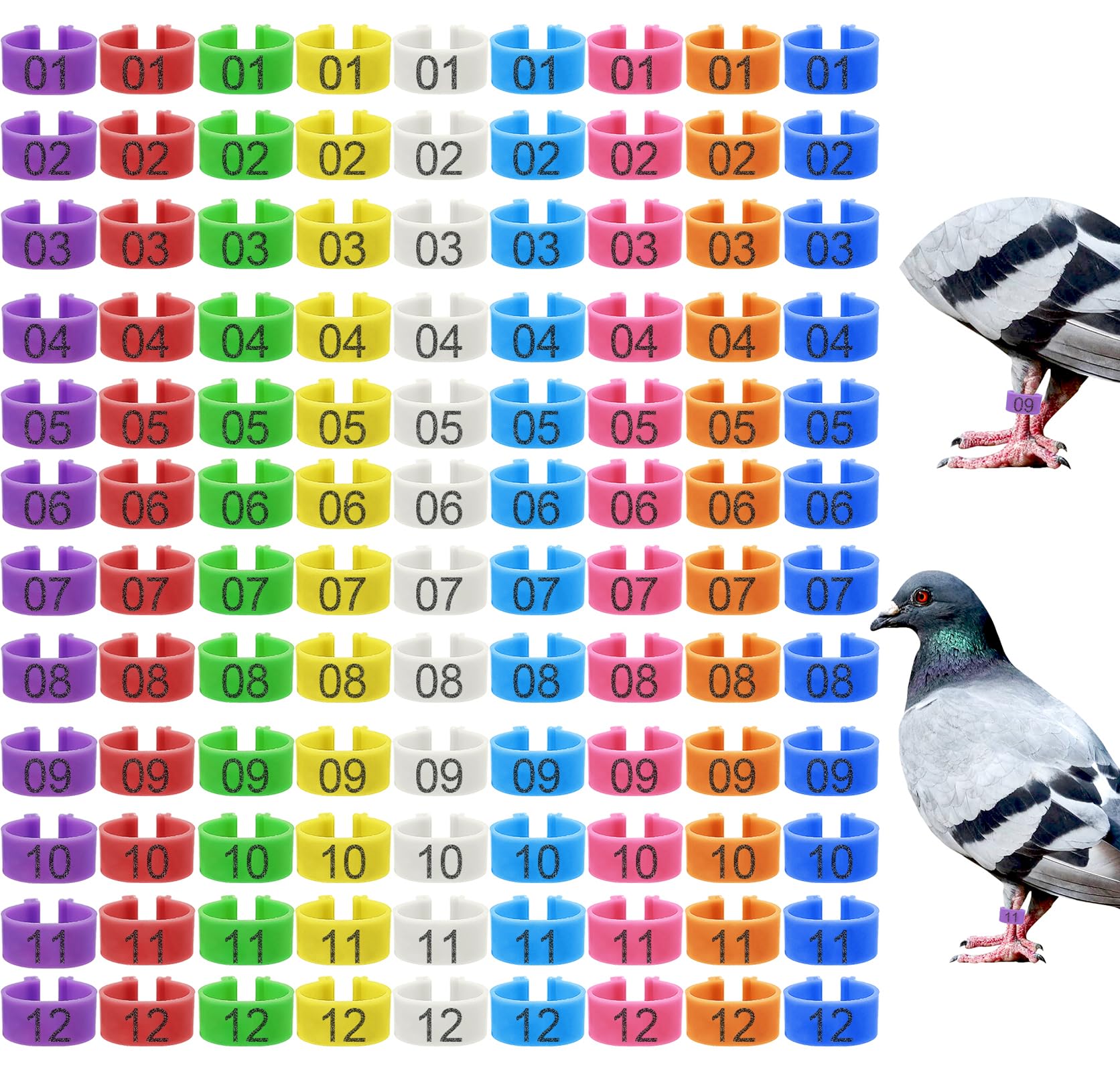 108 Pcs 8mm Bird Quail Leg Rings with 9 Color Numbered Bird Pigeons Identification Leg Bands Clip on Colorful Poultry Ankle Tags for Bantam Quail Dove Lovebirds Finch Small Poultry
