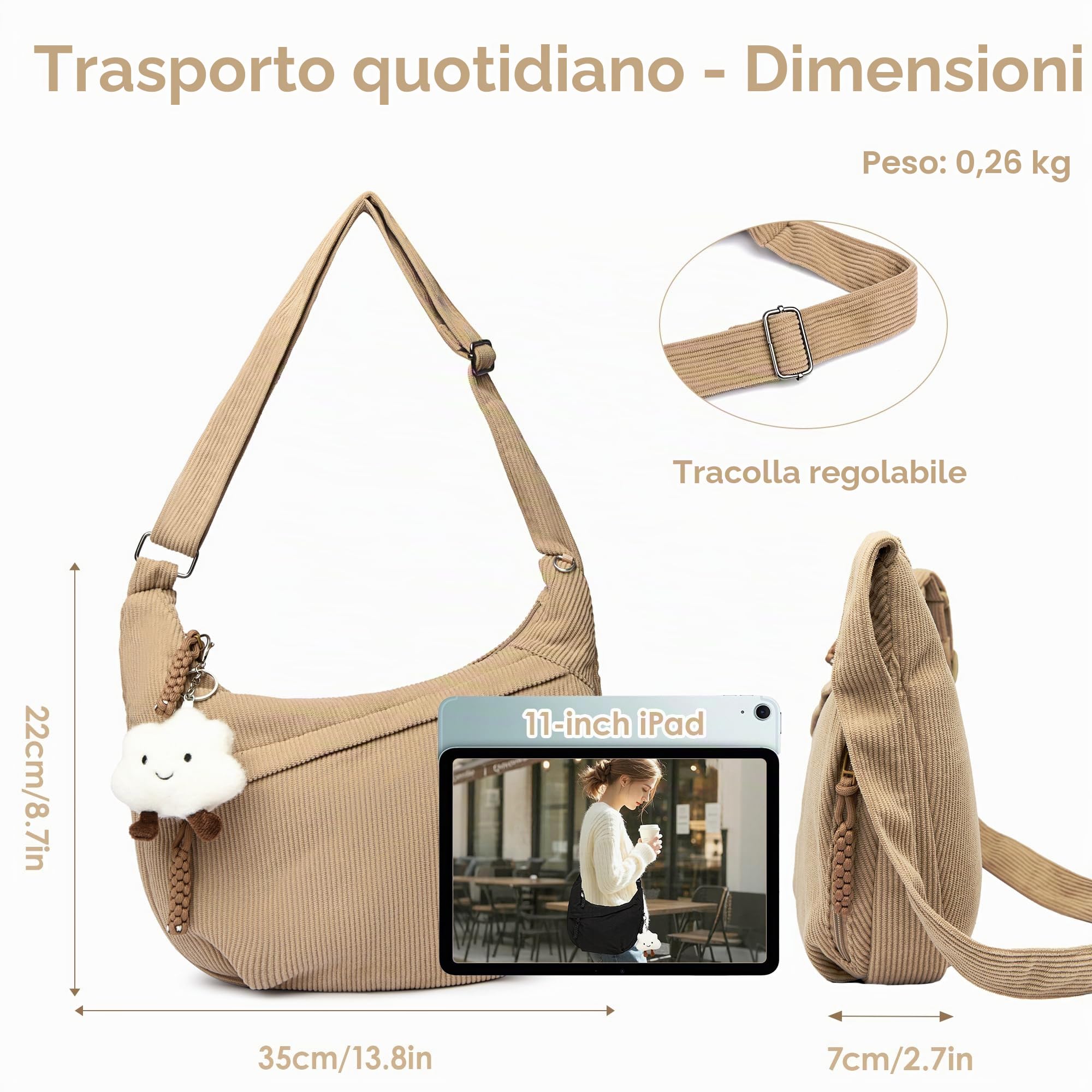 Micmores Borsa a Tracolla Donna in Velluto a Coste, Marsupio Elegante con Cinturino Regolabile, Moon Bag Mezzaluna per Lavoro e Viaggi (Verde)