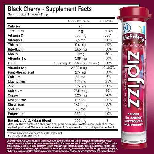 Miniatura 5 de Zipfizz Mezcla de bebida energética, polvo de hidratación de electrolitos con B12 y multivitaminas, cereza negra, 20 unidades (paquete de 2)
