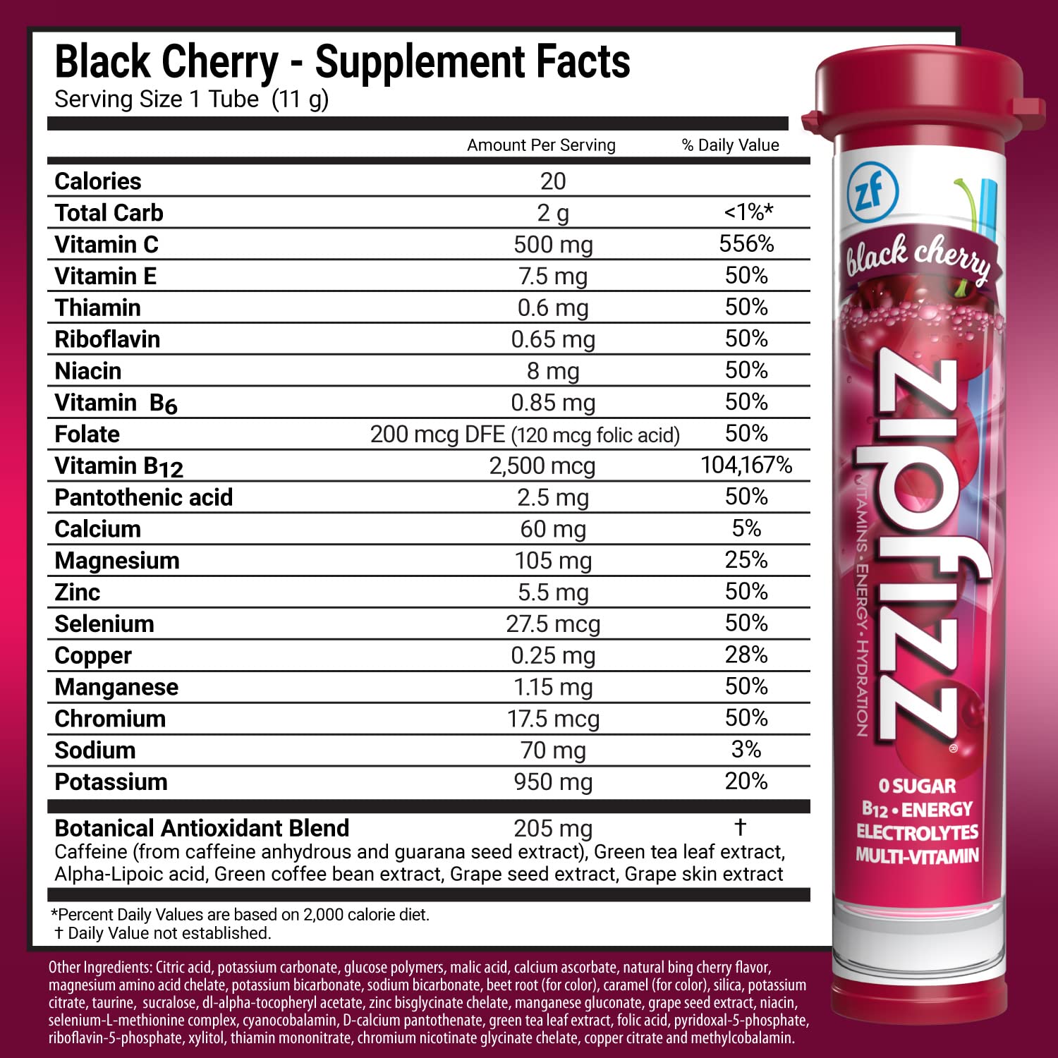 Zipfizz Energy Drink Mix, Electrolyte Hydration Powder with B12 and Multi Vitamin, Black Cherry, 20 Count (Pack of 2)