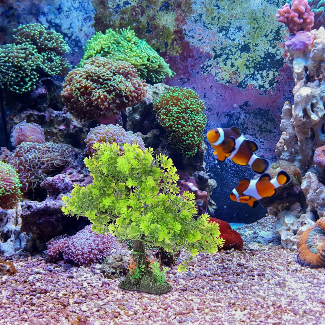 POPETPOP Plante aquatique artificielle en plastique pour aquarium, bonsaï, décoration pour aquarium, terrarium, paysage, vert