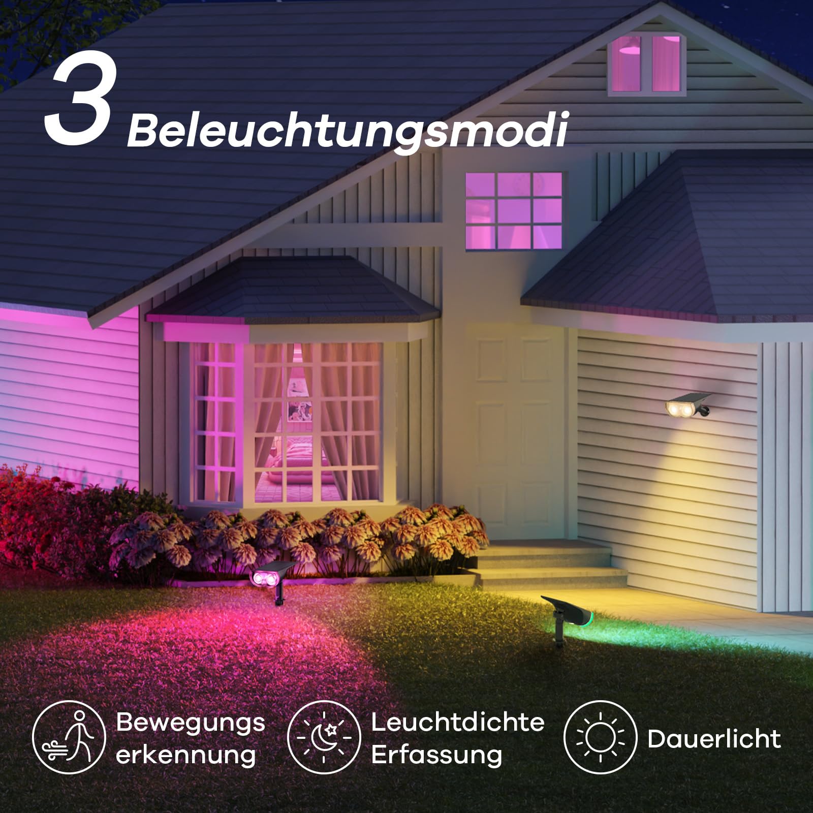 Linkind SL5 Smart Solar Gartenstrahler 4er Set, RGBW 16 Mio. Farben IP65 Außenleuchte mit Bewegungsmelder