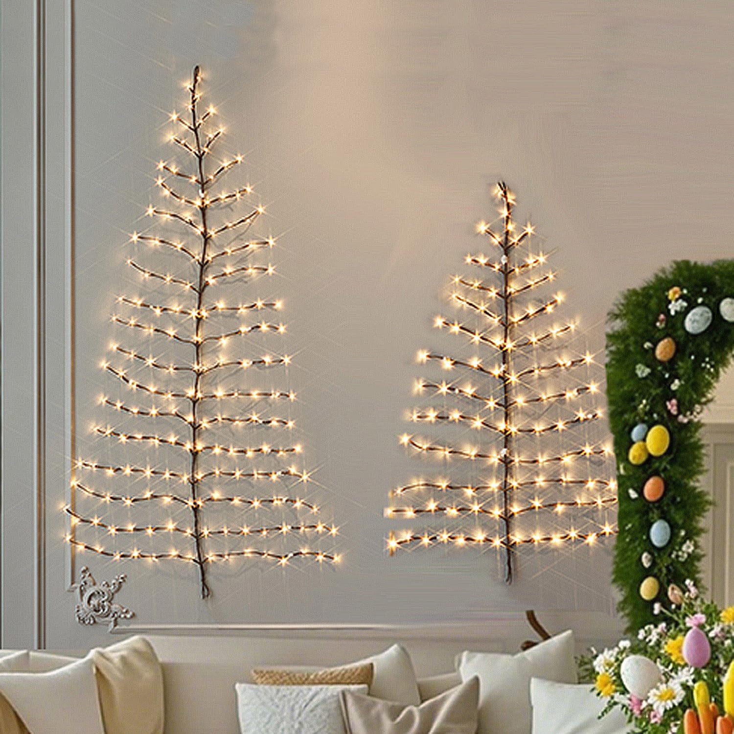 BAOLITVINE Albero di Natale illuminato da parete, 1,8 m, 180 luci per la decorazione domestica, albero artificiale, luci di salice per Natale, decorazione interna ed esterna