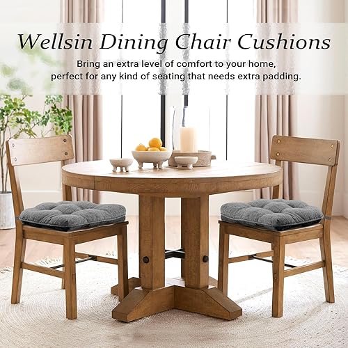 Miniatura 7 de Wellsin Cojines para sillas de comedor, paquete de 2 unidades, 15.5 x 15.5 pulgadas, cojines para sillas de cocina con lazos y respaldo