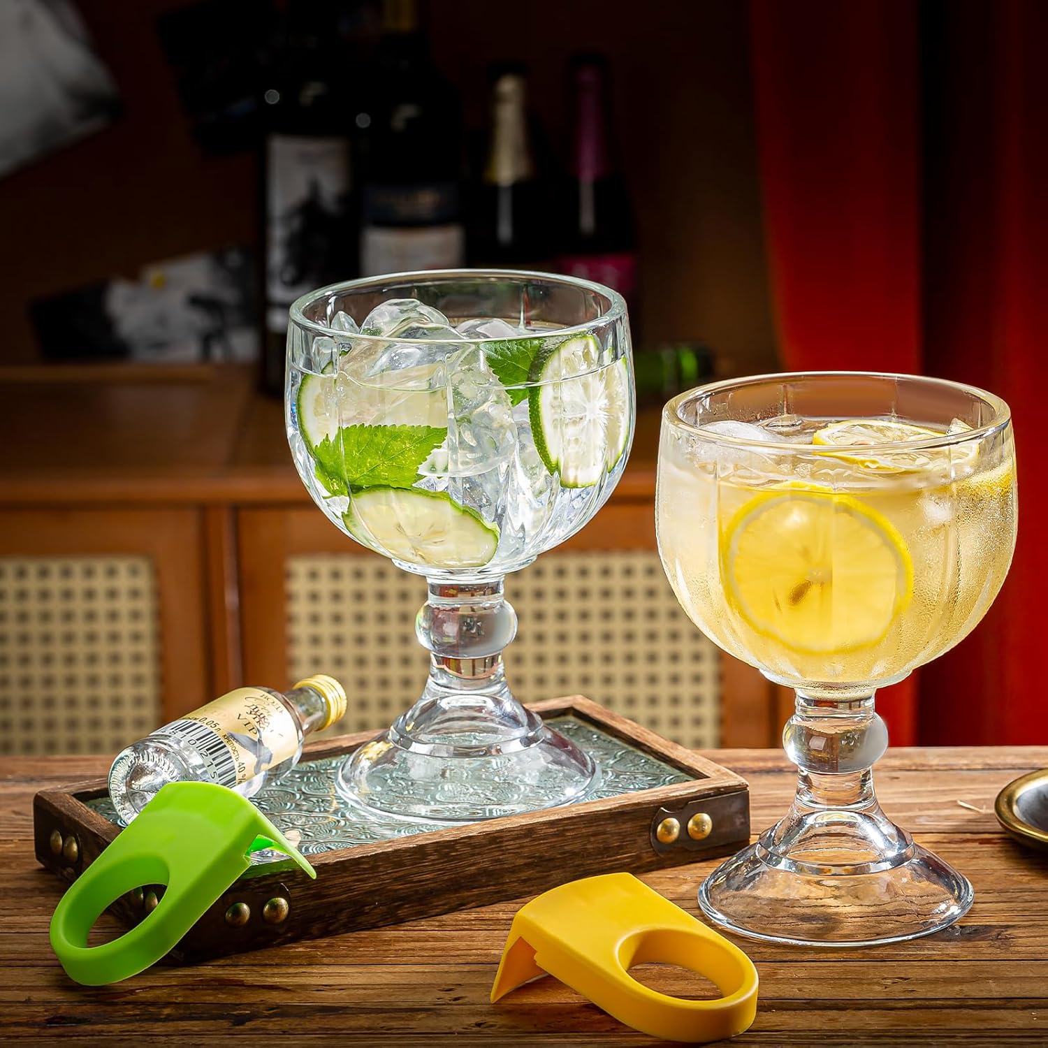 Schooner Beer Glasses, 21.5 Oz Extra Large Margarita Glass Set of 4 With 4 Color Clips, Shrimp Cocktail Glasses Goblet, Large Stemmed Glasses With Thick Bottom, Crystal Clear Bar Glassware - Image 3