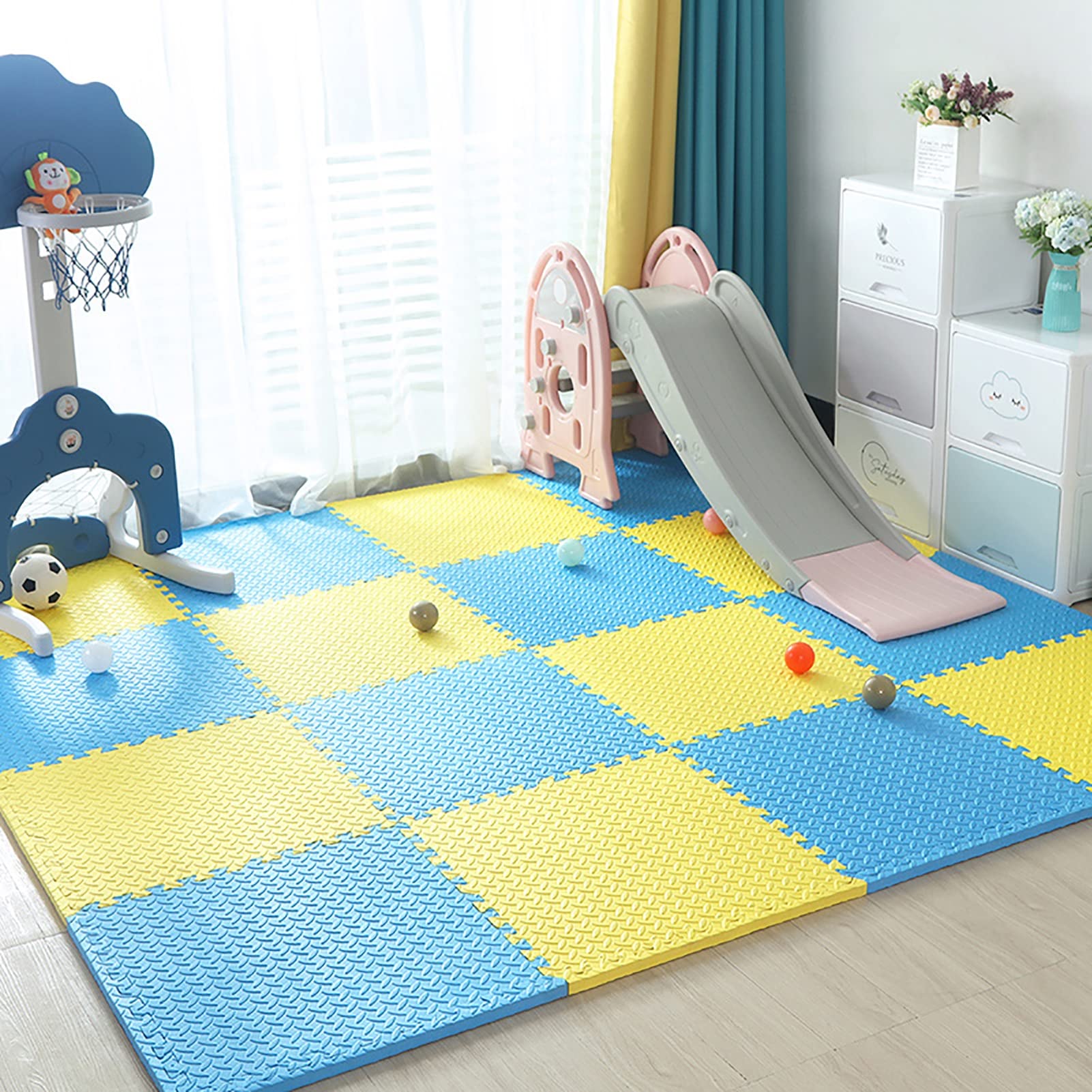 Tapis De Jeu en Mousse 60X60cm Épais Et Doux Puzzle Tapis Dalle Mousse Bébé Tapis Puzzle Enfant Tapis De Protection De Sol Épais pour Gymnase, Crèche, Salle De Jeux,U,6Pcs