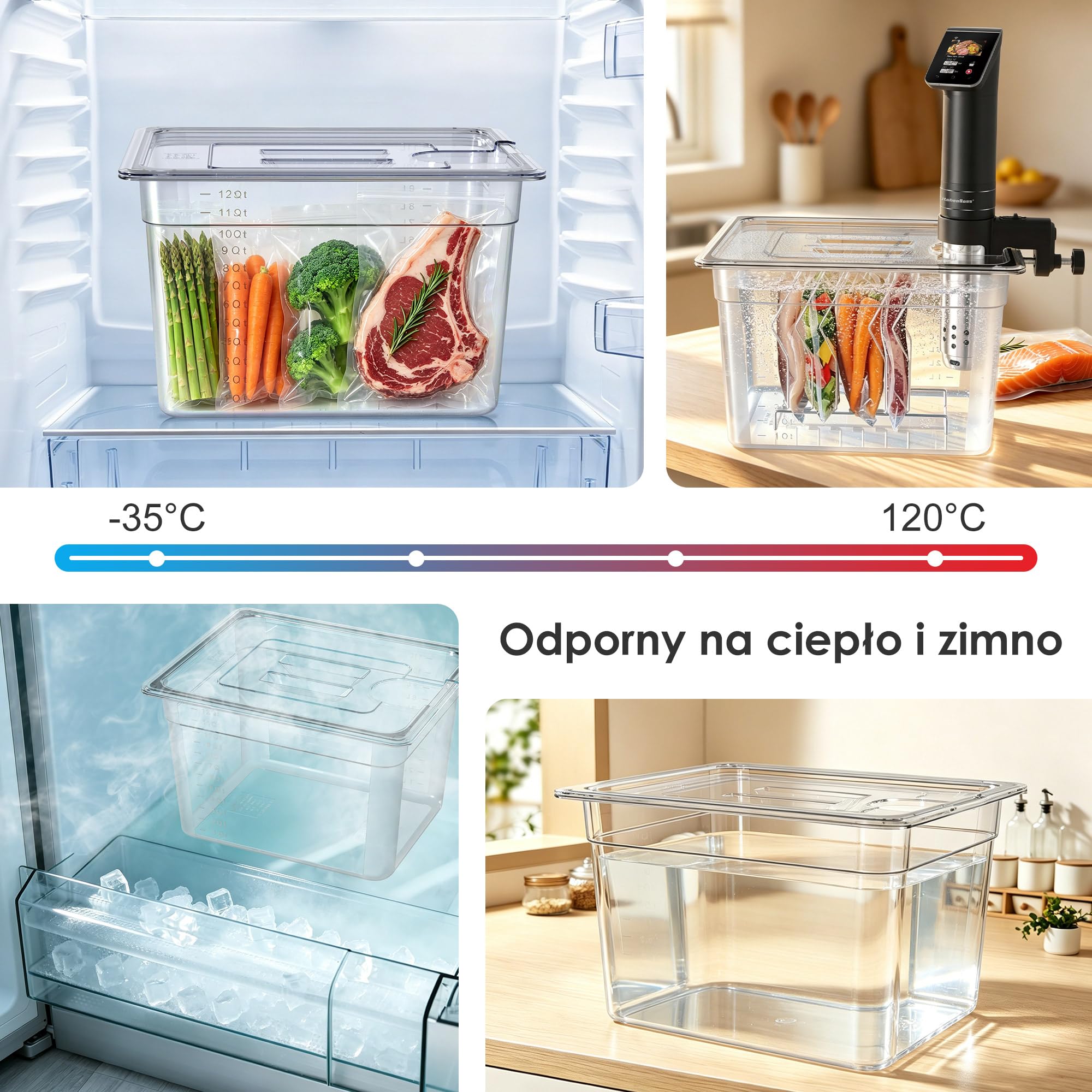 KitchenBoss Pojemnik Sous Vide 11L z Pokrywką i Rusztem ze Stali Nierdzewnej - Kompletny Zestaw z Osłoną Izolującą, Kompatybilny z Większością Ronerów, do Długiego i Równomiernego Gotowania