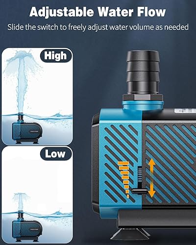 Miniatura 5 de Pawfly Bomba de agua sumergible para acuario de 800 GPH (3000 LH, 45 W), bomba de agua ultra silenciosa con altura de elevación de 8.2 pies, bomba