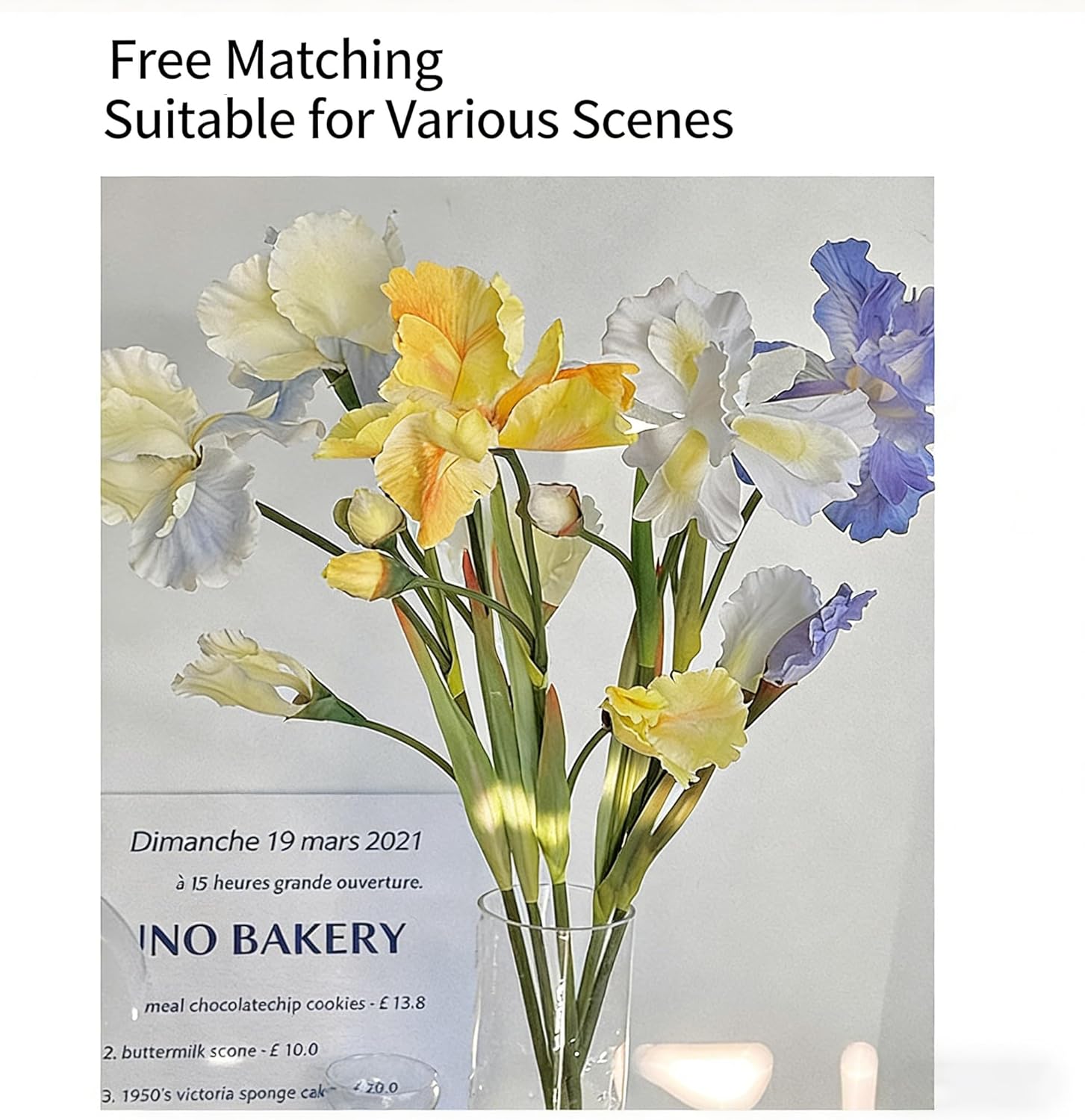 4pcs Artificial Iris Flowers Real Touch Long Stems Iris Flower Fake Flowers for Wedding Home Party Decor Flower Arrangements (Blue)