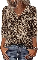 Zeagoo Women's Long Sleeve V-Neck Leopard Print Tops - Dressy Casual Tee, Flattering Loose Fit S-2XL Fall 2025 Trend