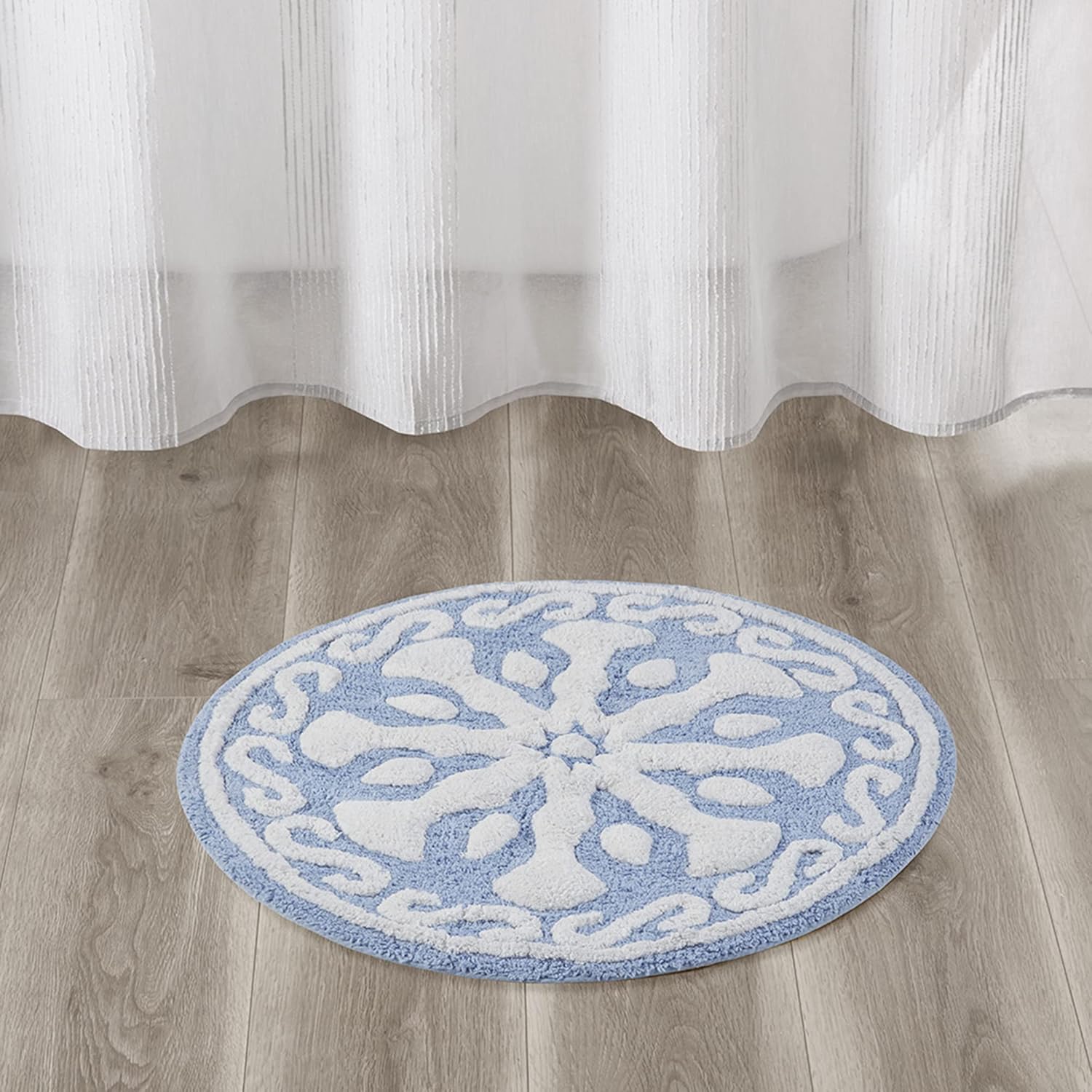Madison Park Casablanca 100% Cotton Tufted Bathroom Rugs Luxurious Plush Medallion Floral Pattern Bath Mat Absorbent, Quick Dry, Spa Design Shower Room Décor, Round 25" R, Blue : Home & Kitchen