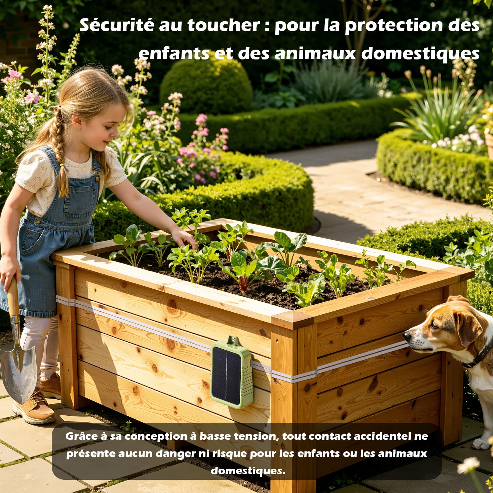 Kit de Clôture Électrique Anti-Limaces, Panneau Solaire 2W et Batterie Lithium Intégrée 2.4Ah, Appareil de Protection avec Bande de Clôture 12m et Accessoires Anti-Limaces, pour Jardins Protection