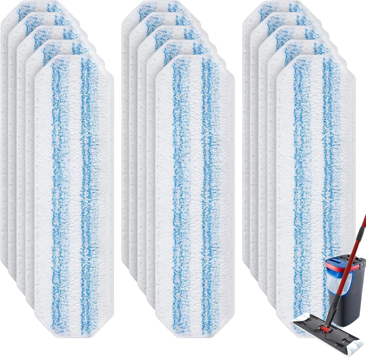 15 Pack Microfiber Mop Pads for O-Cedar H2prO Flat Mop System, Washable and Reusable Mop Replacement Heads for Floor Deep Cleaning, Mop Pad Refills for Wet Dry Floor