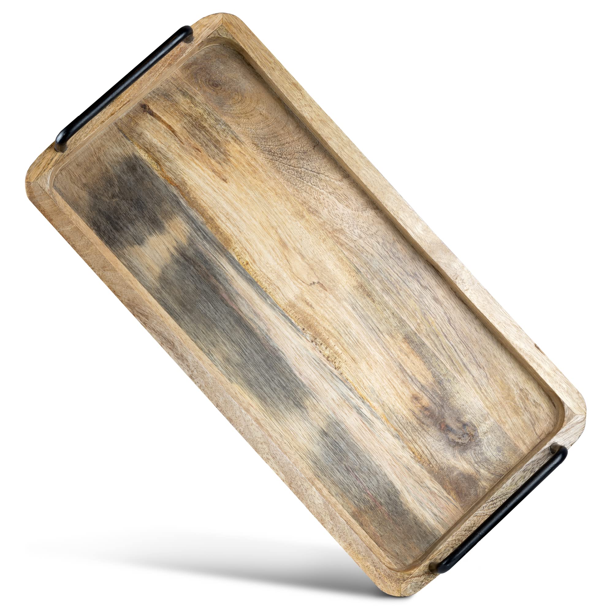 Novaliv Bandeja para servir de madera de mango, 50 x 24 x 2,5 cm, bandeja de madera de alta calidad con asas, bandeja resistente con asa para alimentos, bebidas o como decoración