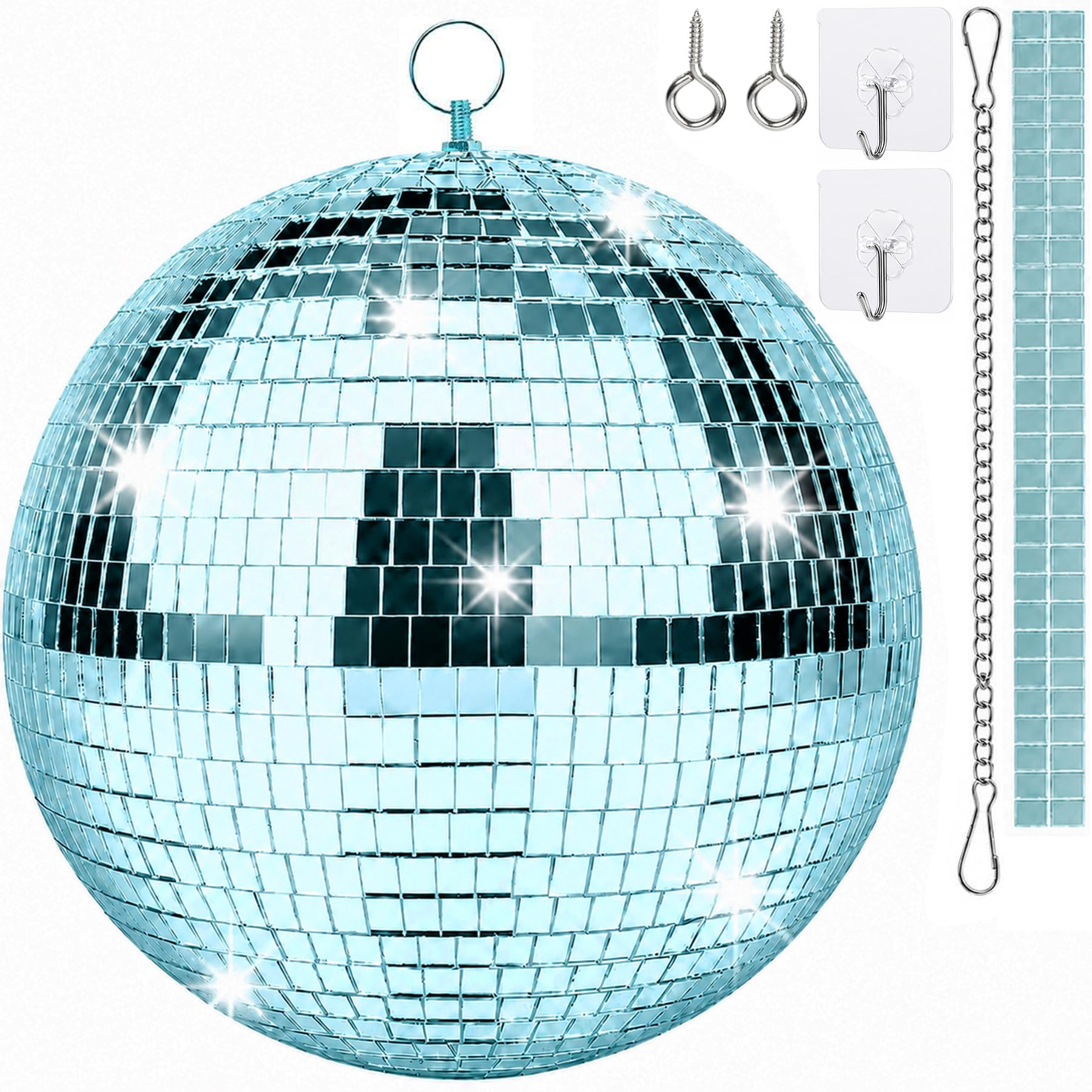 Boule disco de 25 cm - Boules disco à suspendre - Boule de miroir de 25 cm avec mini miroir autocollant et crochet autocollant - Boules de miroir - Boule disco - Boule de miroir - Boule disco idéale