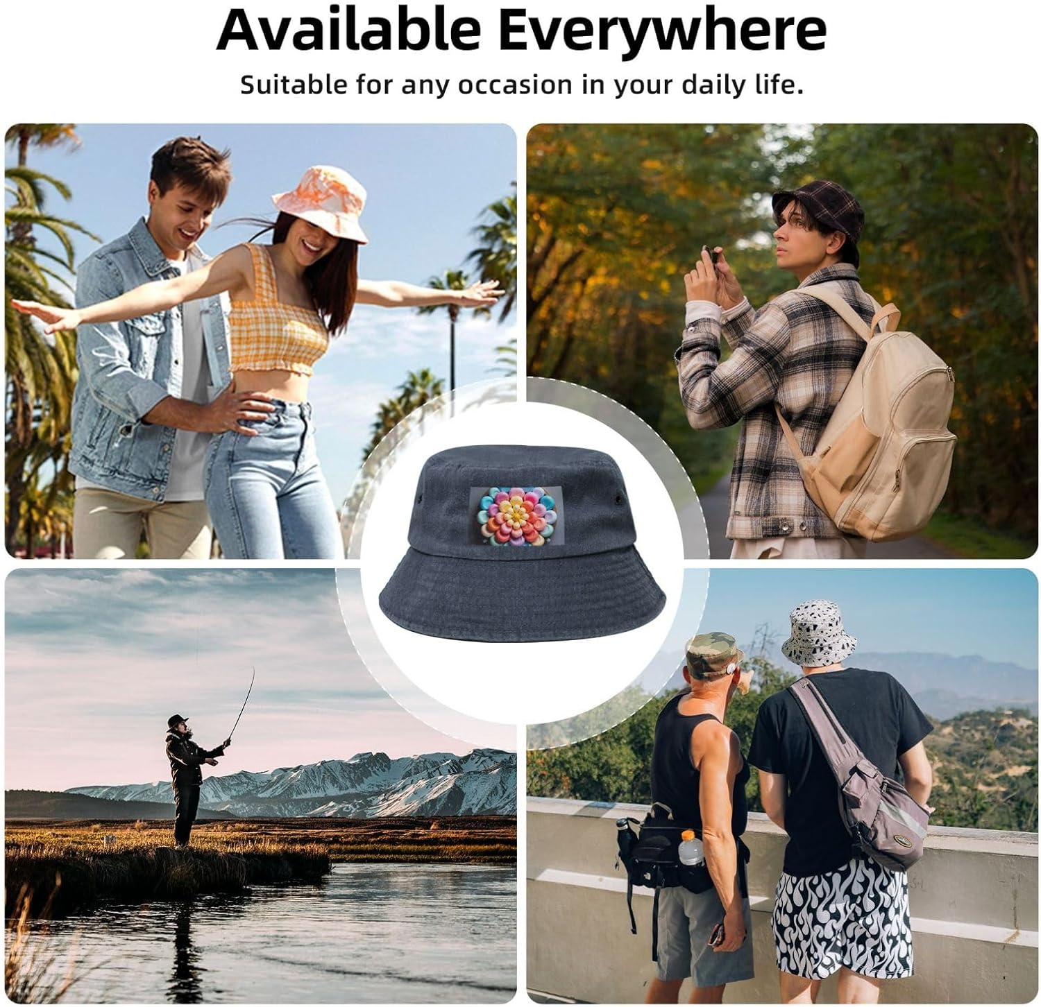 Colorful Candy Printed Cowboy Fisherman hat, Suitable for Outdoor Fishing Beach Party Fisherman hat Hip-hop hat,