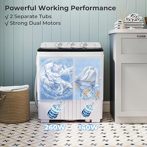 Miniatura 3 de Giantex Lavadora portátil, lavadora de 20 libras con bomba de drenaje integrada y control de tiempo, doble bañera compacta de 12 libras de lavado y