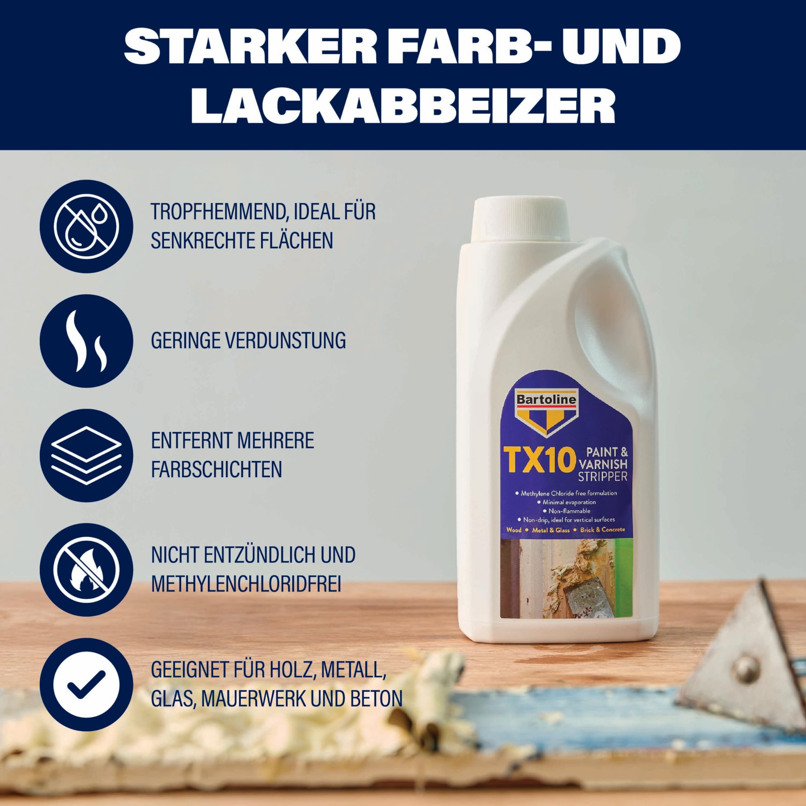 Bartoline TX10 Farb- und Lackentferner 5L – Extra starker, nicht ätzender Farbentferner für Holz, Metall und mehr