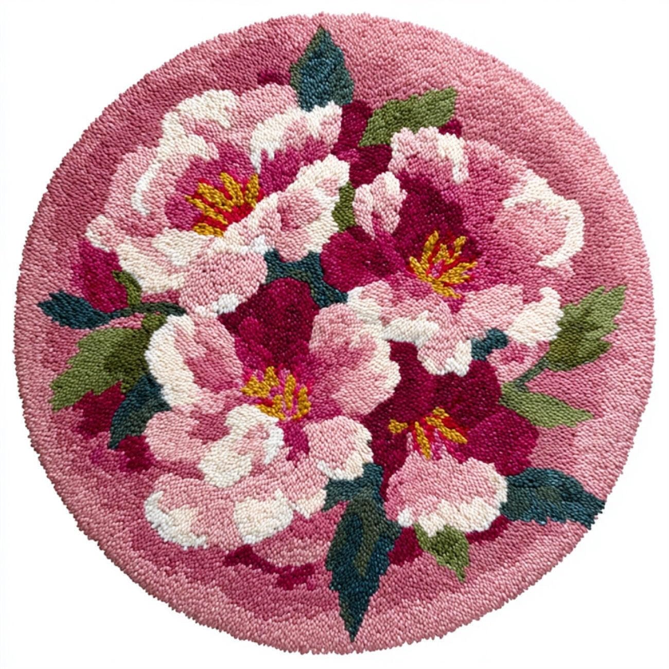 Kitquiver Latch Hook Kit Rug Pink Flowers 60x60cm
