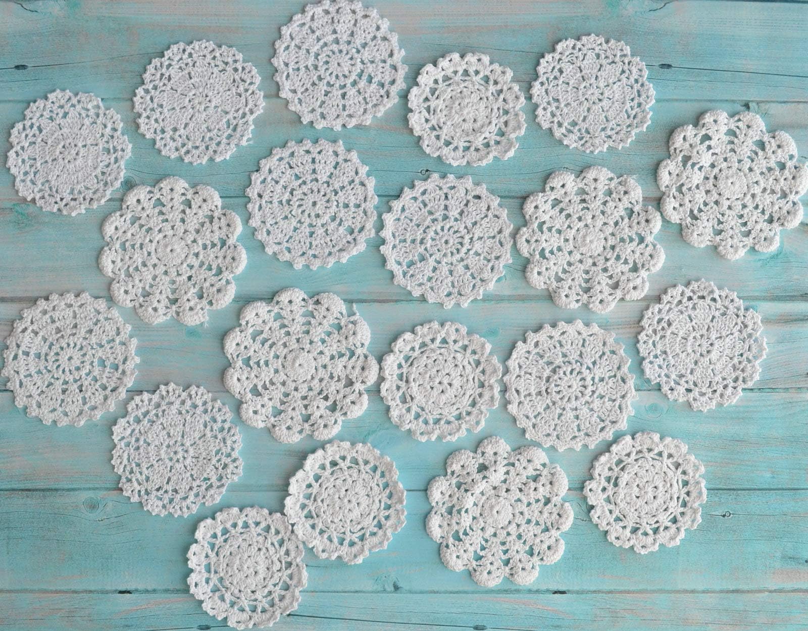 SouthMage 20 Hand Crochet White Round Snowflake Small Lace Doilies for DIY Crafts