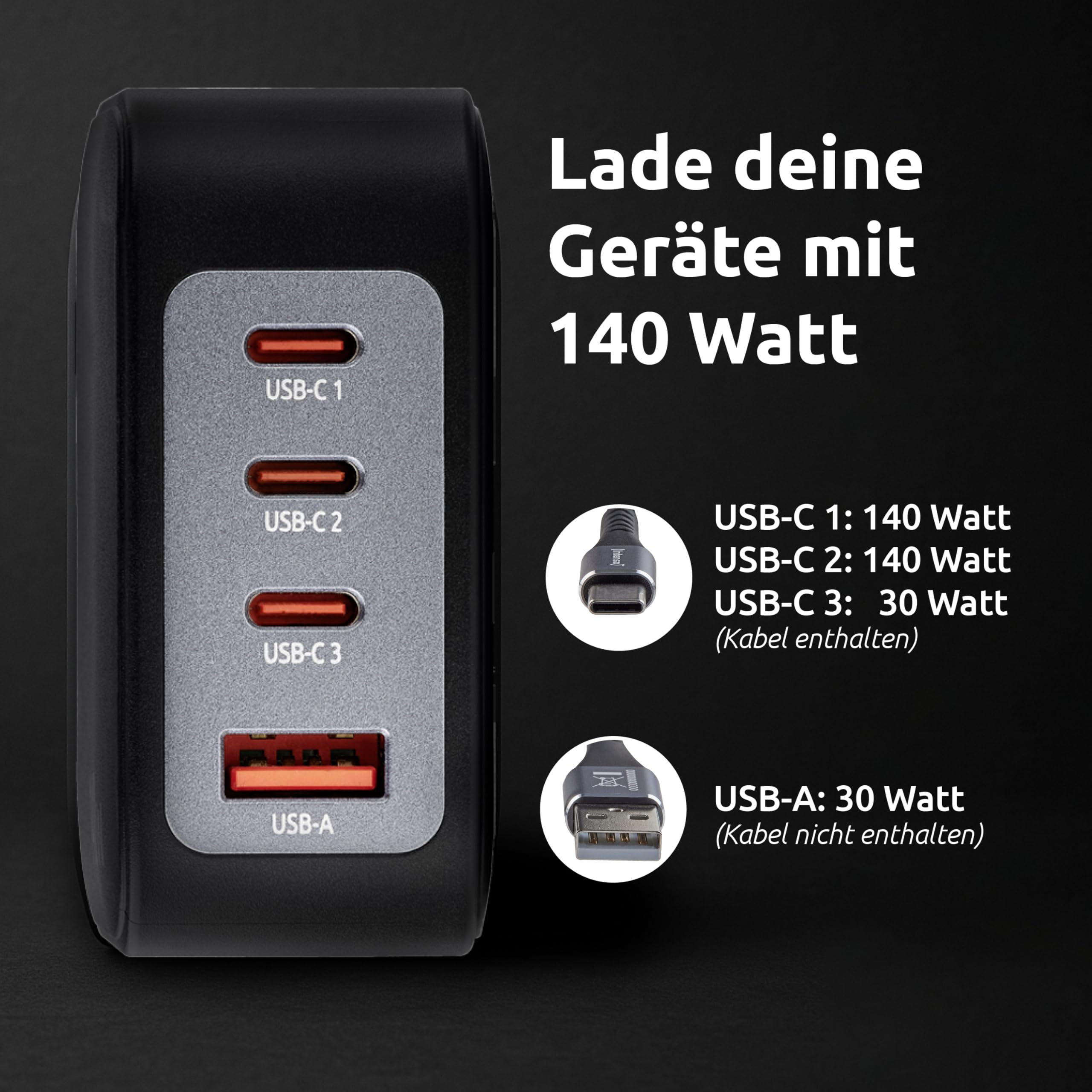 Intenso Power Adapter W140A3C GaN + C520C Kabel – Bild 5