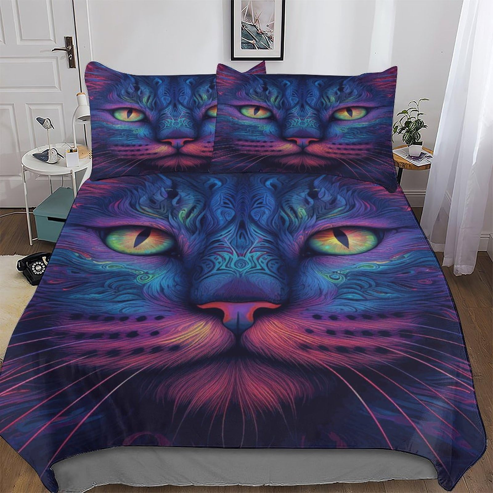 Parure de lit chat 3D king 220x240 avec housse de couette en microfibre