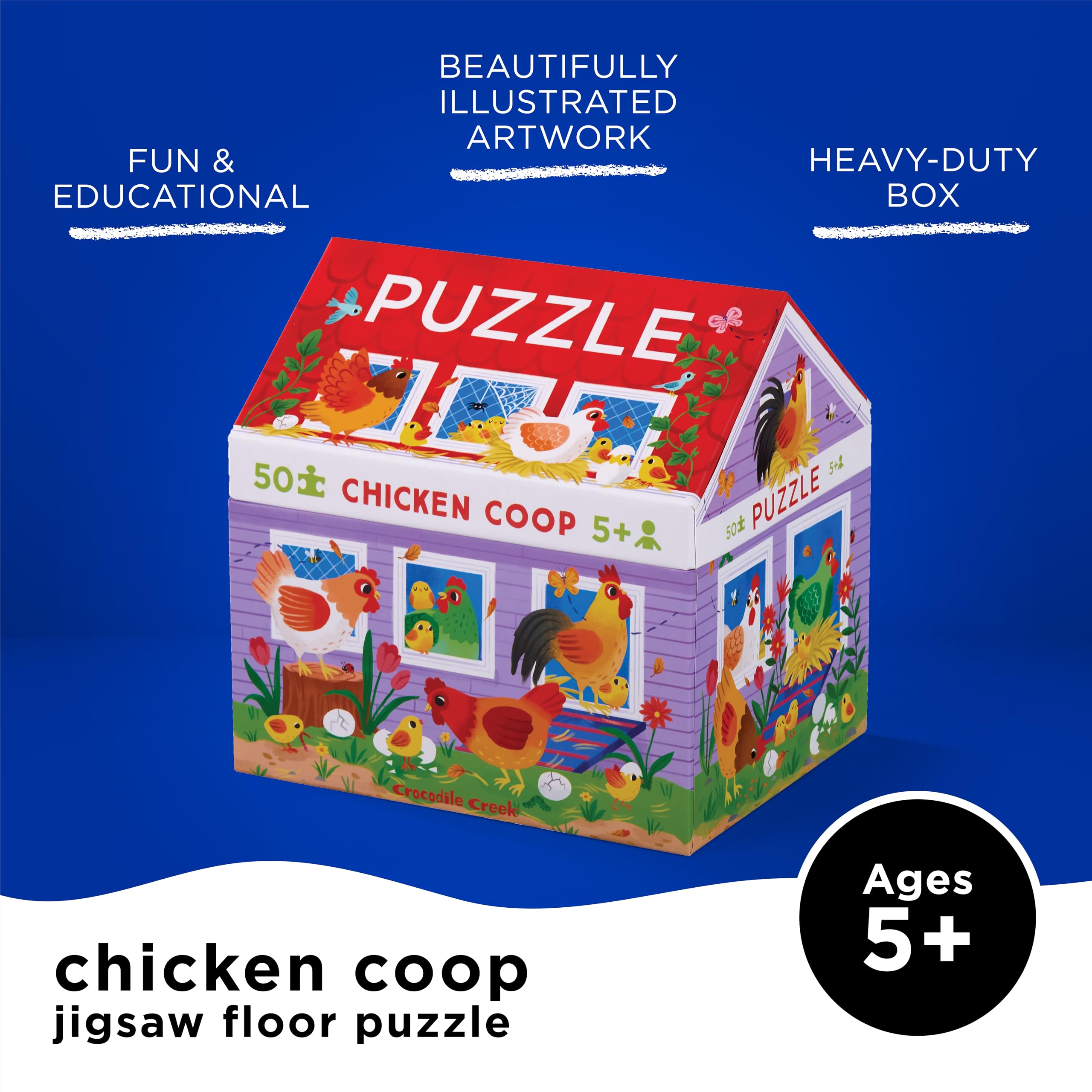 Crocodile Creek, Chicken Coop House Puzzle, 50-Piece Jigsaw with Heavy-Duty Storage Box, Large 18" x 18" Completed Size - Image 2