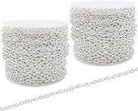 KEIAOUE 60 Feet Silver 3mm Curb Link Chain Bulk - 2 Rolls Metal Iron Necklace Chains for Jewelry Making DIY Crafts