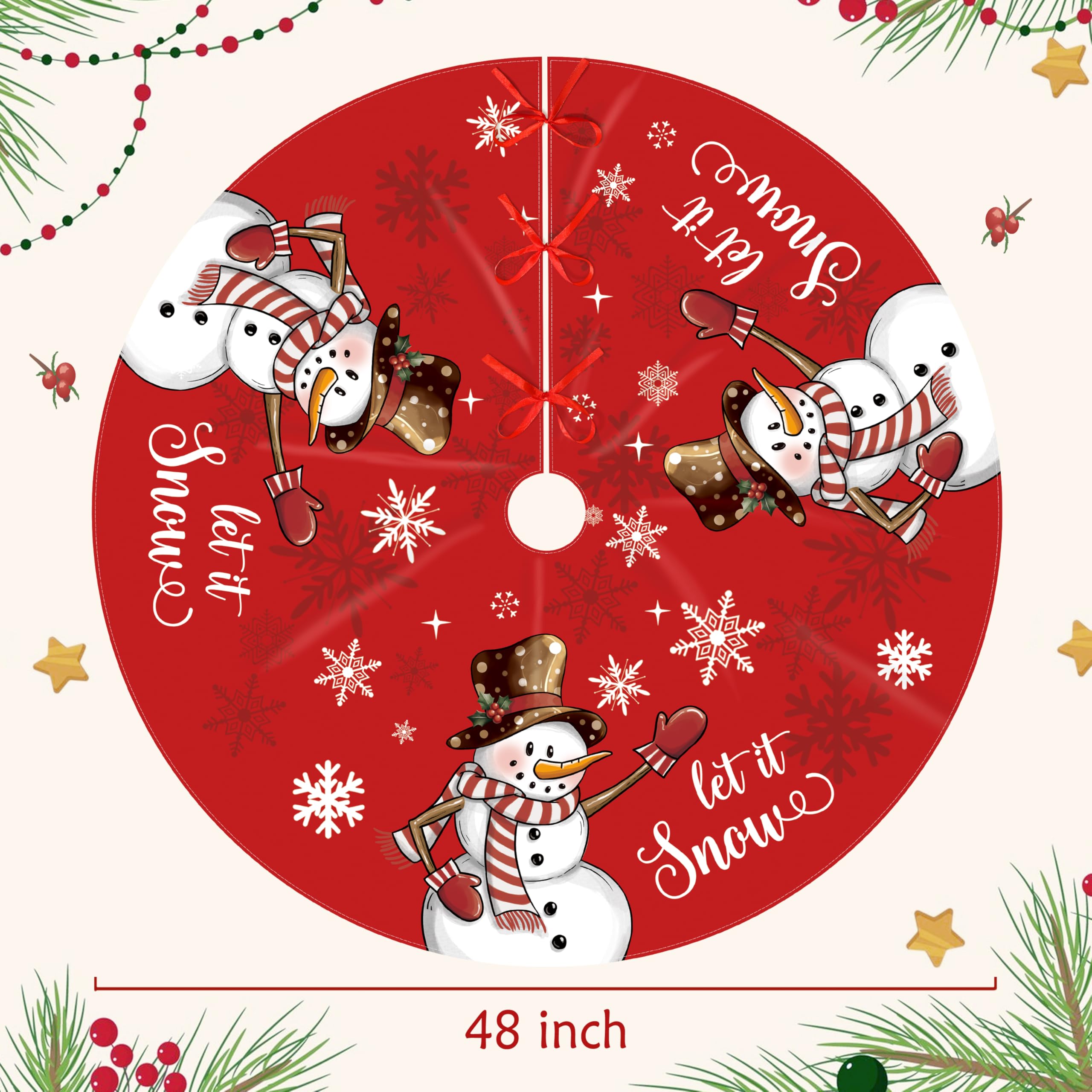 Christmas Tree Skirt 48 Inch Christmas Xmas Winter Tree Skirt Christmas Tree Skirt Collar Snowman Xmas Decoration Let it Snow Christmas Decorations for Home Office Winter Holiday Party Decor
