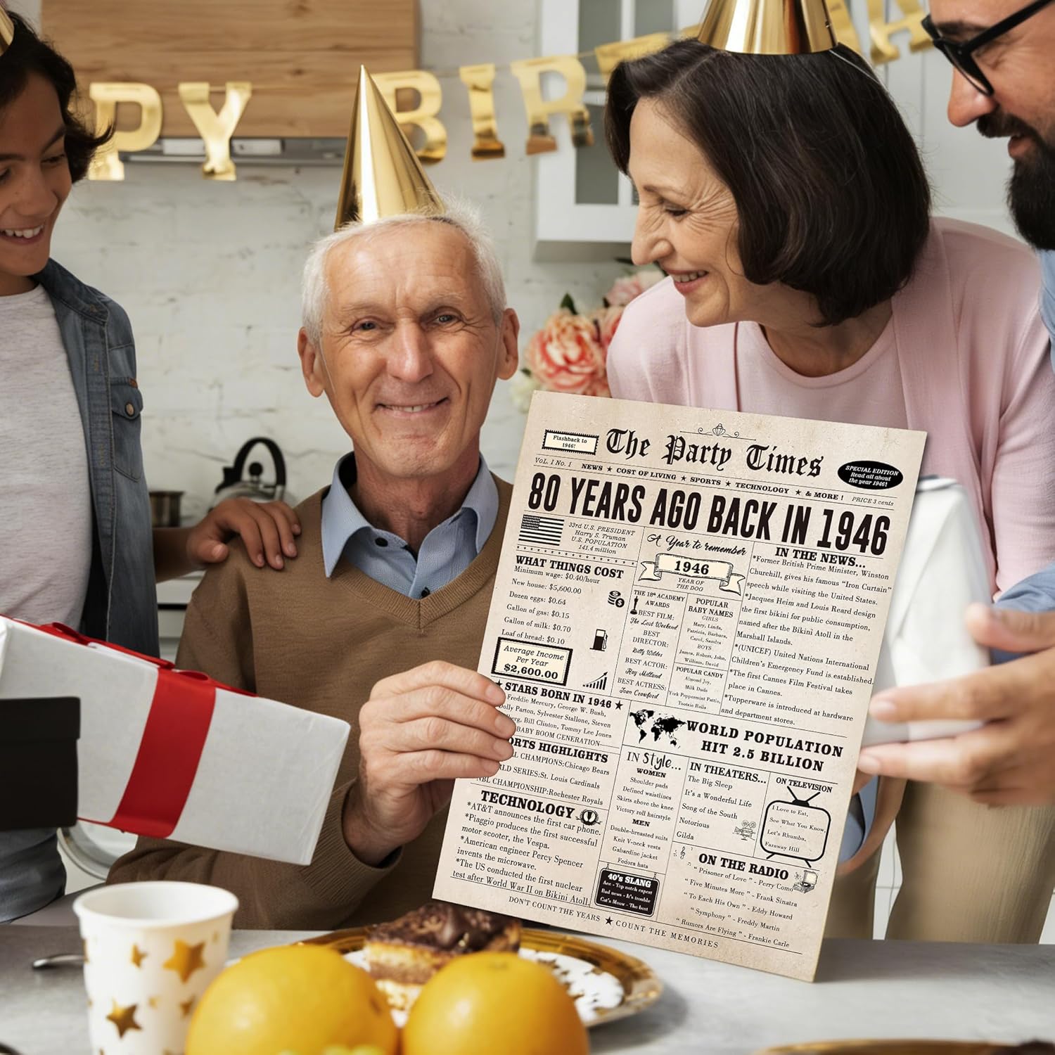 Ziwenhu Large 80 Years Old Birthday Gifts for Women Men,Vintage 80th Greeting Birthday Cards Decorations for Husband Wife,Special 80th Birthday Card for Grandparent - Image 4