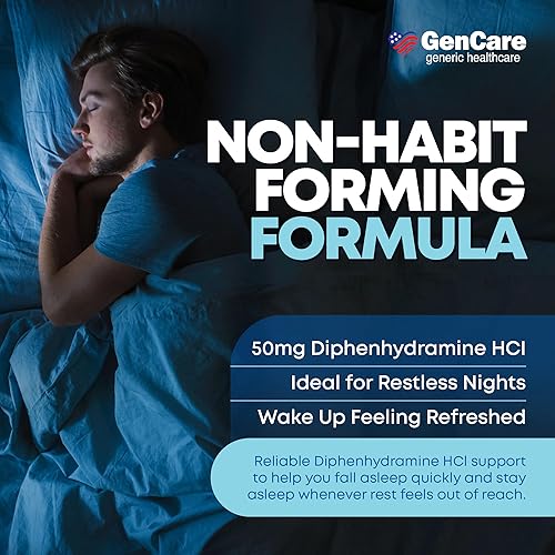Miniatura 3 de Suplemento GenCare de Ayuda para Dormir de Fuerza Máxima para Adultos, Píldoras de Sueño Profundo con Difenhidramina HCl 50mg para Dormir Más Rápido