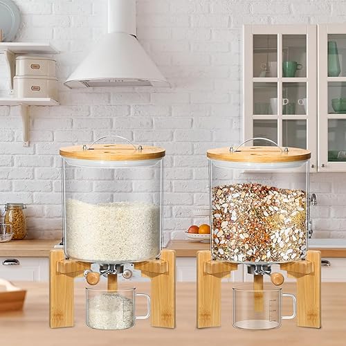 Miniatura 3 de Zhehao Dispensador de arroz de vidrio de 5 l, contenedor de almacenamiento de arroz de cereales de harina, soporte creativo para cereales con