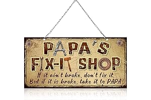Papa's Fix-It Shop Vintage Metal Hanging Sign: A Thoughtful Papa Gift from Grandkids