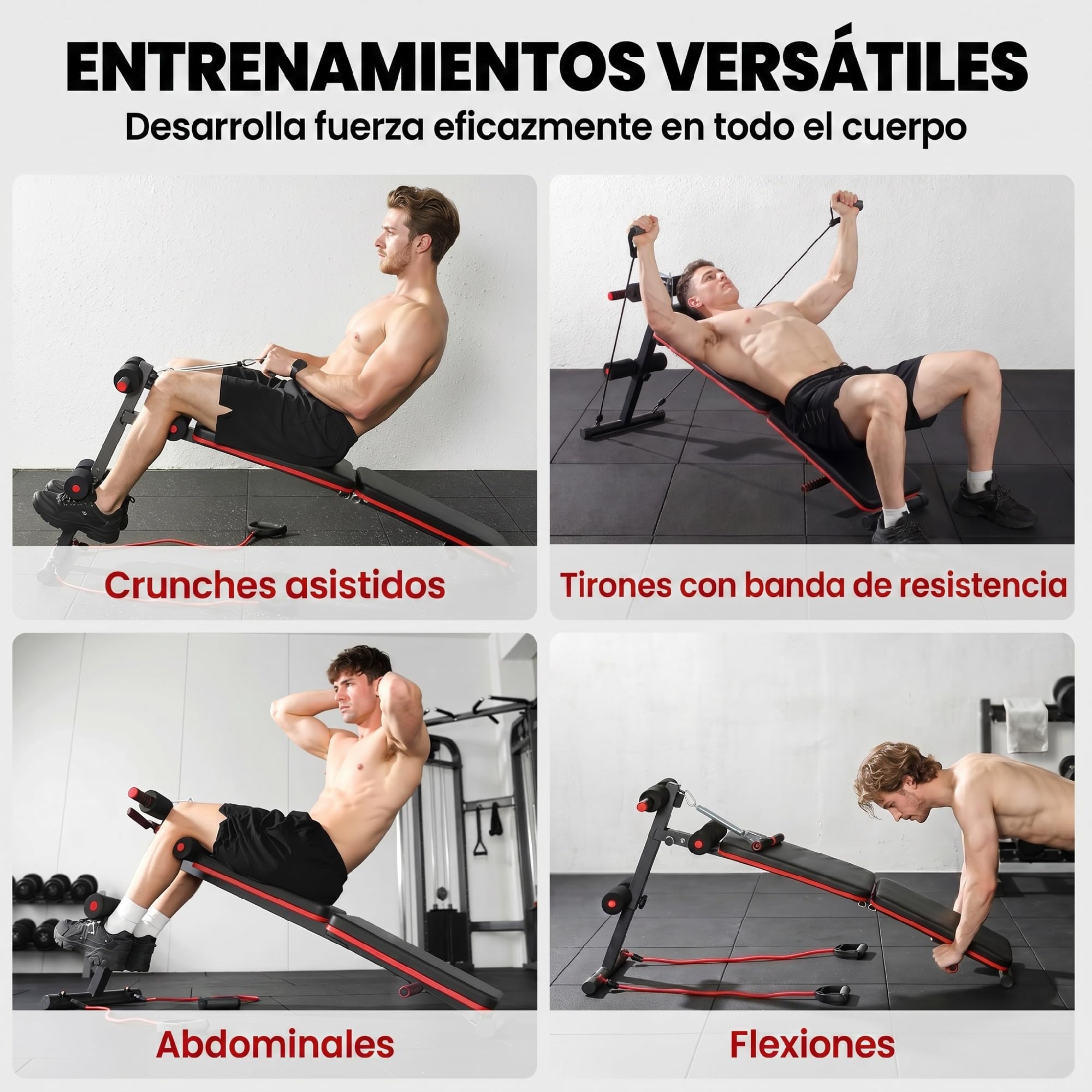 HOMCOM Banco de Ejercicio o Musculación, Banco Abdominales Plegable Ajustable en Altura con Soporte Poplíteo Regulable Ideal Hogar y Gimnasio 137x51x50-66 cm Negro